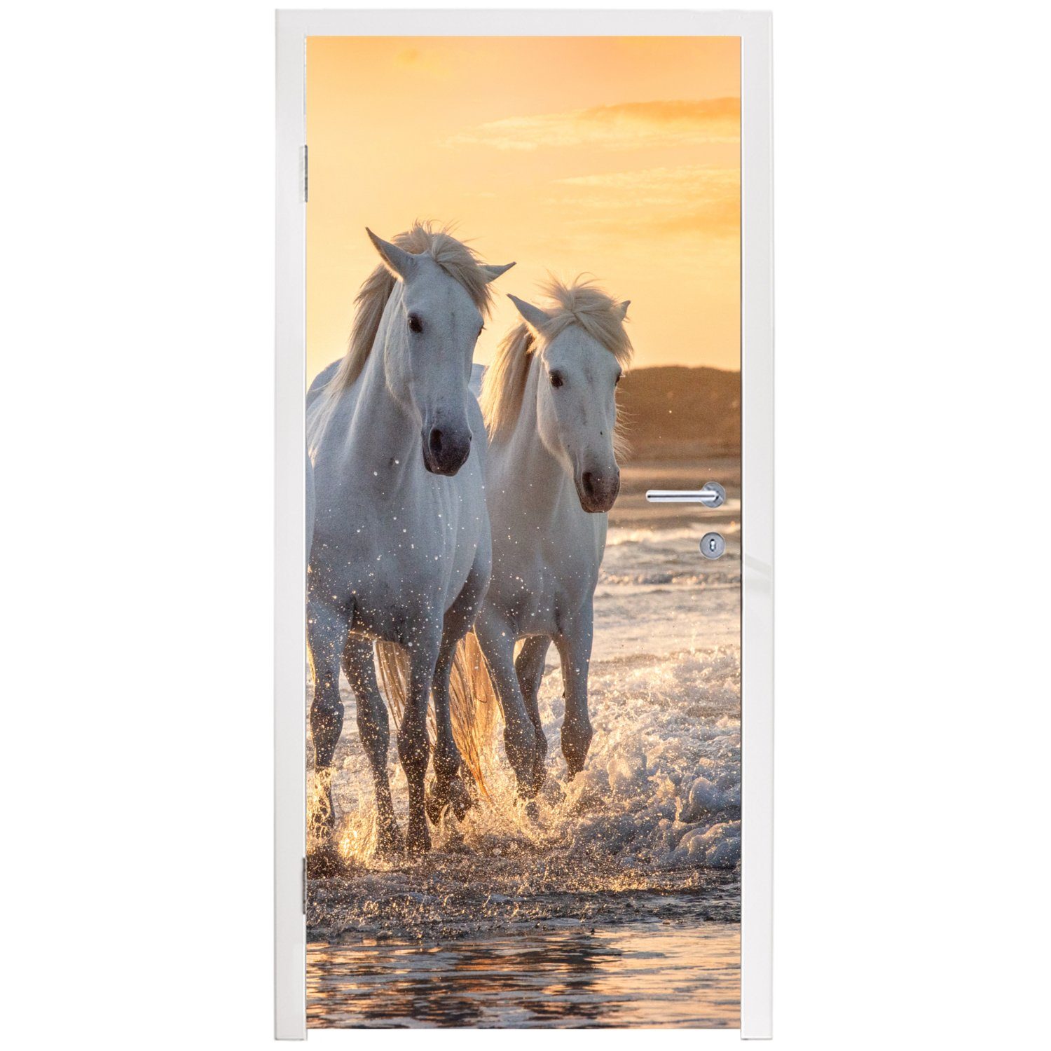 Pferde Wasser - bedruckt, Fototapete 75x205 Türaufkleber, für Strand - MuchoWow Matt, cm Türtapete Tiere, Tür, - St), (1