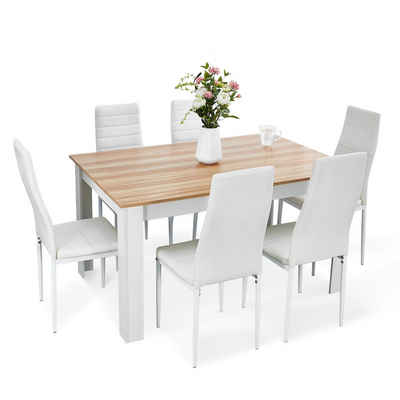 Mondeer Essgruppe Esszimmergruppe, (Set, 7-tlg), mit 6 Stühlen weiß+natur