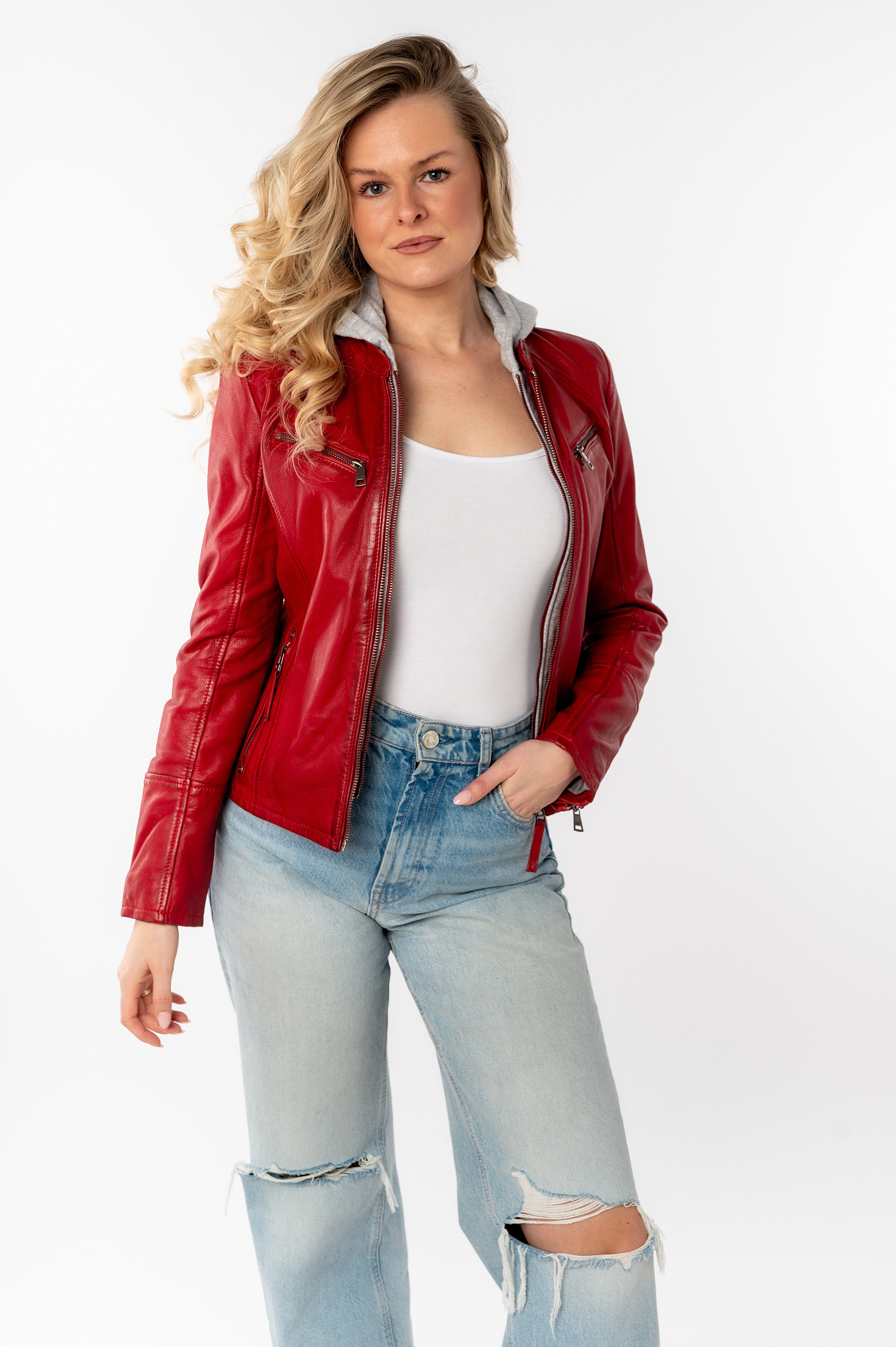 Mauritius Lederjacke NOLA Two-in-One Style - mit abnehmbarer Jersey-Kapuze günstig online kaufen