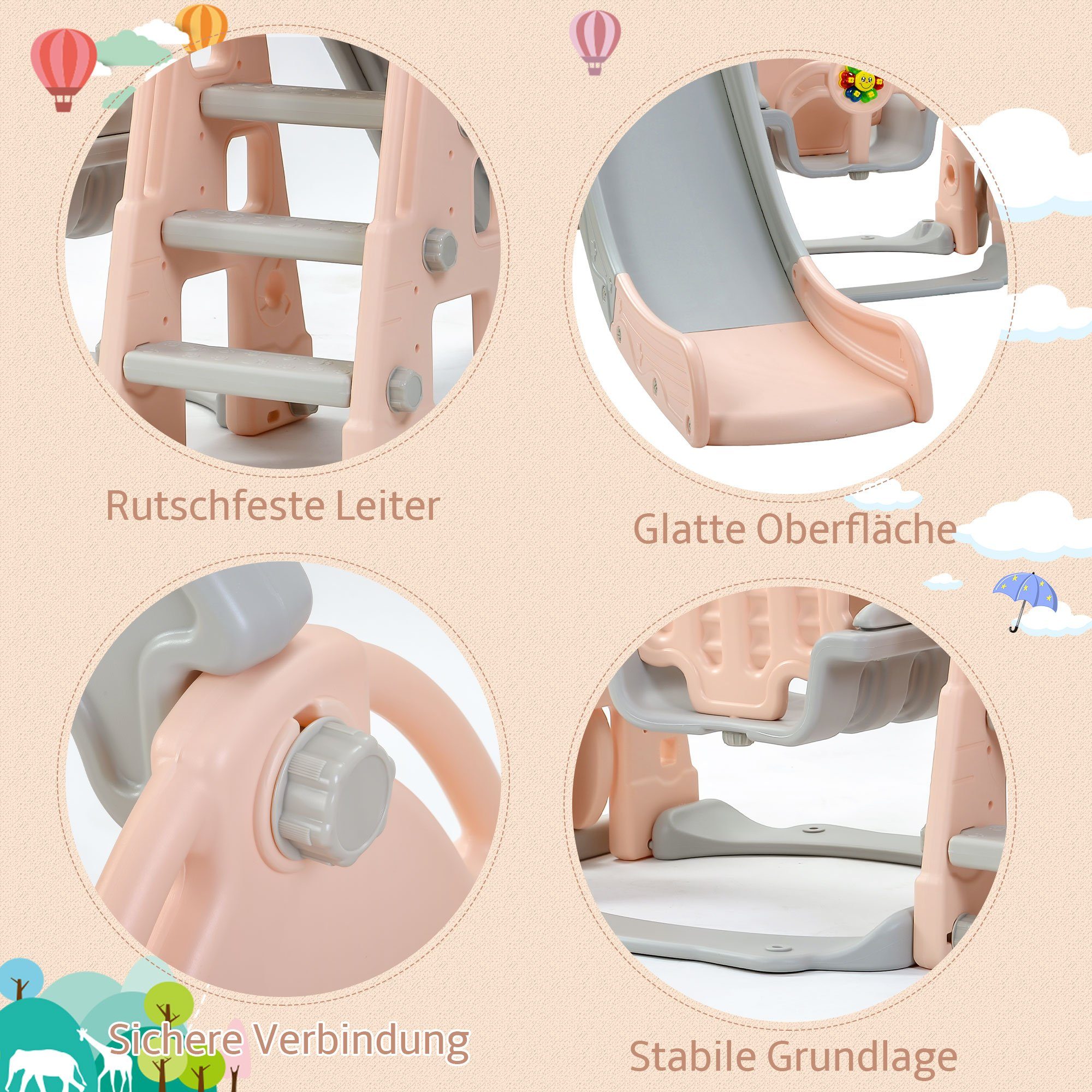 Rutsche, (Kleinkinderrutsche Gartenrutsche für 2-8 Jahre Kinder), Kinderrutsche mit Basketballkorb, Fußballtor, Schaukel und Kletterturm