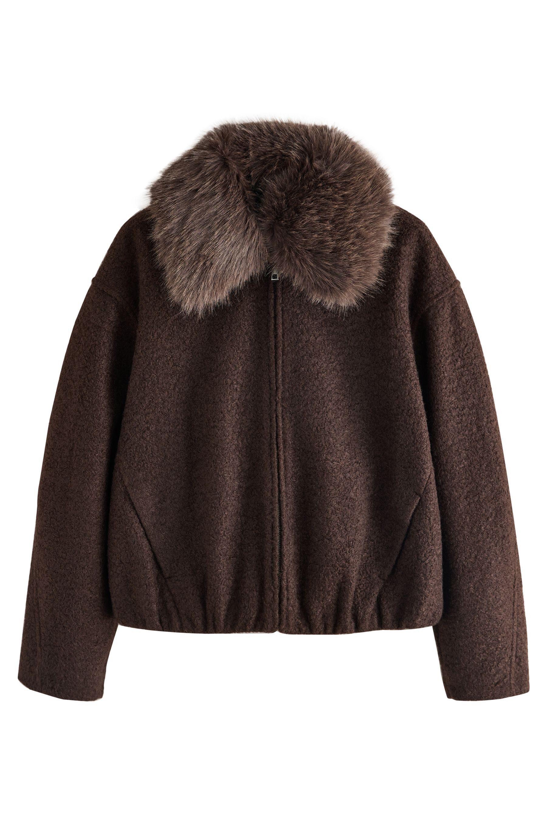 Next Fellimitatjacke Bomber-Strickmantel mit Kunstfellkragen, Kurzgröße (1- günstig online kaufen