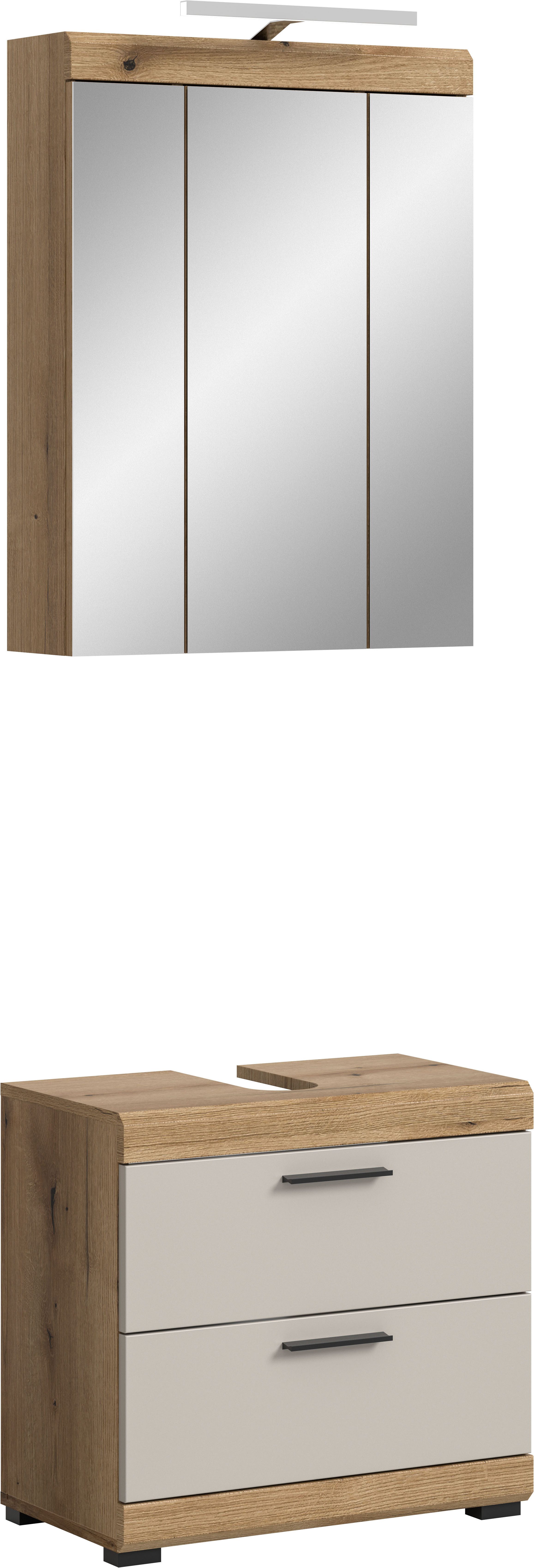 welltime Badmöbel-Set SIENA, 2 teilig, inklusive LED Beleuchtung, bestehend aus:, (Set, 2-St., TOPSELLER), Waschbeckenunterschrank, Spiegelschrank, LED Badaufsatzleuchte