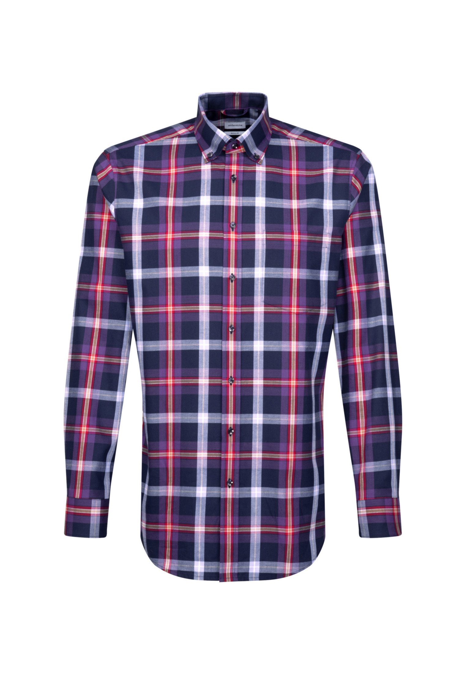 Langarm Regular Flanellhemd seidensticker Regular Karo Button-Down-Kragen Lila