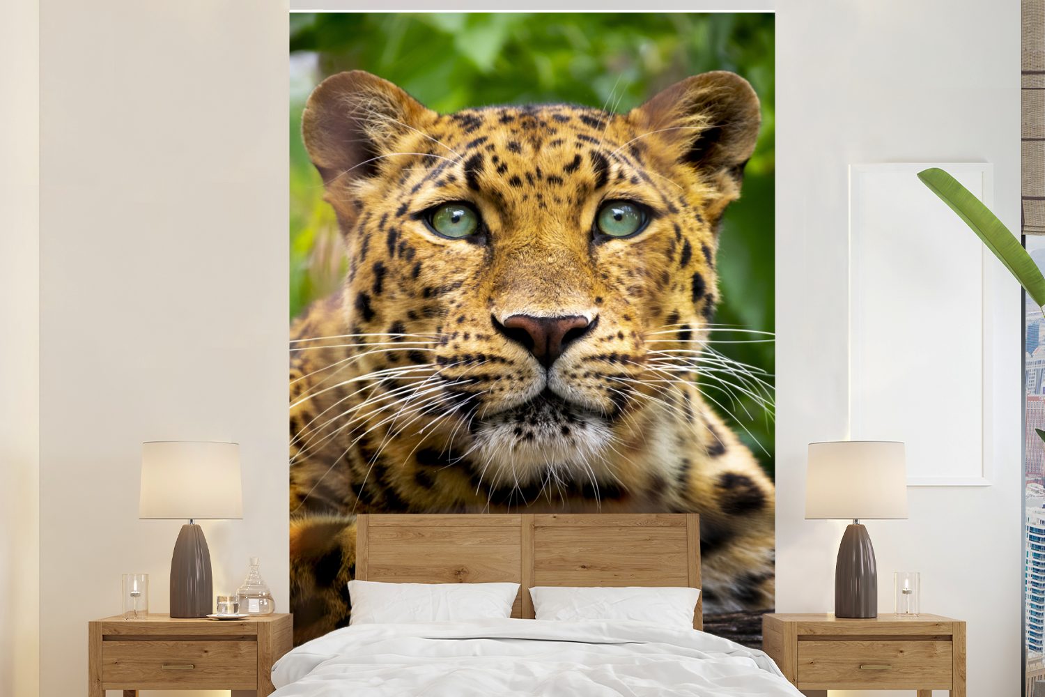 MuchoWow Fototapete Panther - Dschungel - Grün, Matt, bedruckt, (3 St), Montagefertig Vinyl Tapete für Wohnzimmer, Wandtapete | Fototapeten