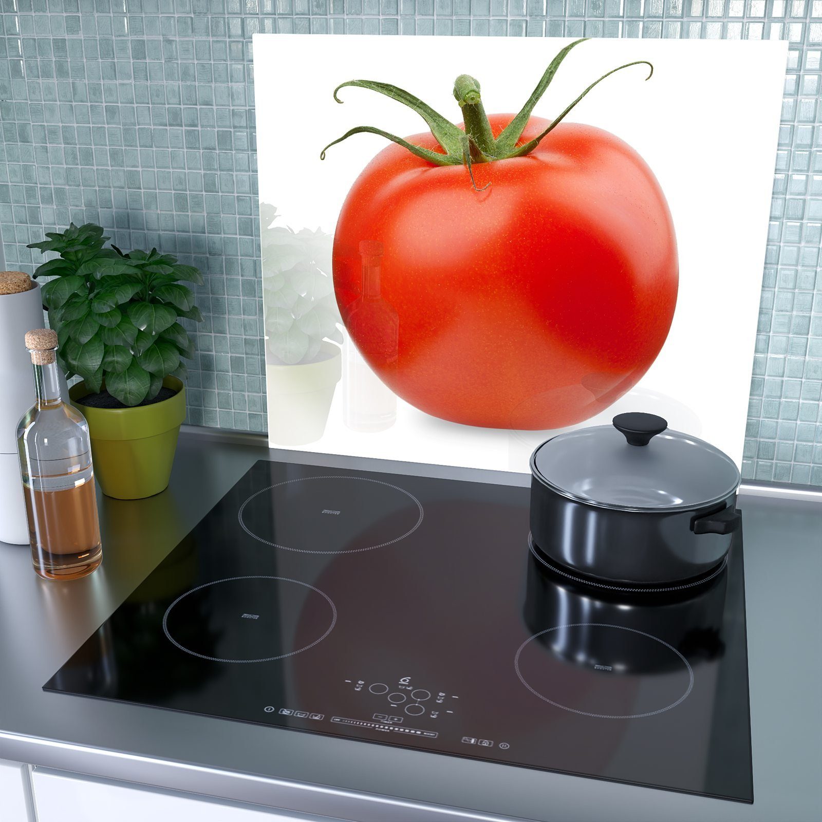 Herdabdeckplatte (1 Spritzschutz Glas tlg) Glas, Herd-Abdeckplatte Tomate, Primedeco aus