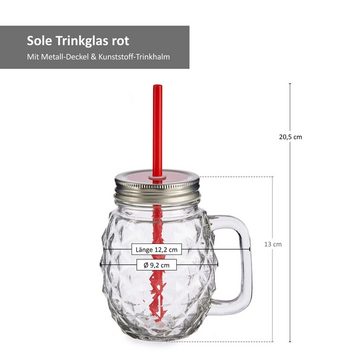 MamboCat Glas 2er Set Vivalto Sole Henkelbecher mit Strohhalm Rot 485ml, Glas