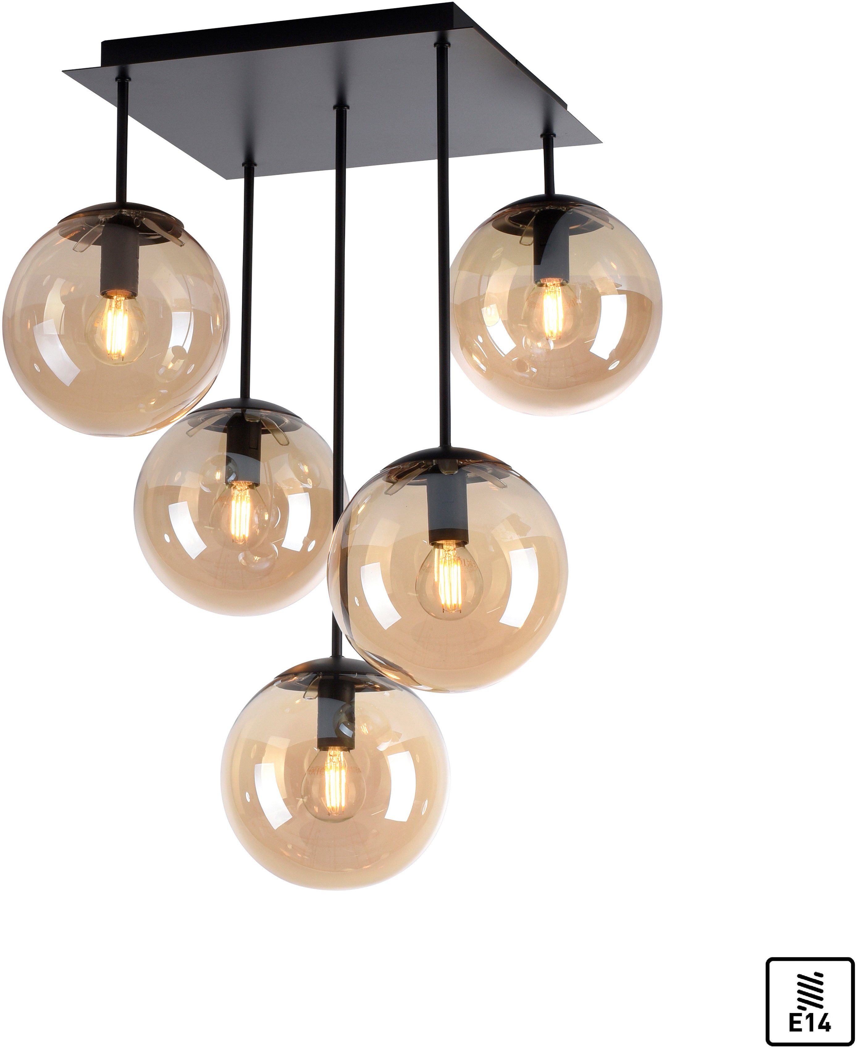 my home Deckenleuchte Nymölla, ohne Leuchtmittel, Deckenlampe mit großen Glaskugeln, amberfarben oder opal matt weiß