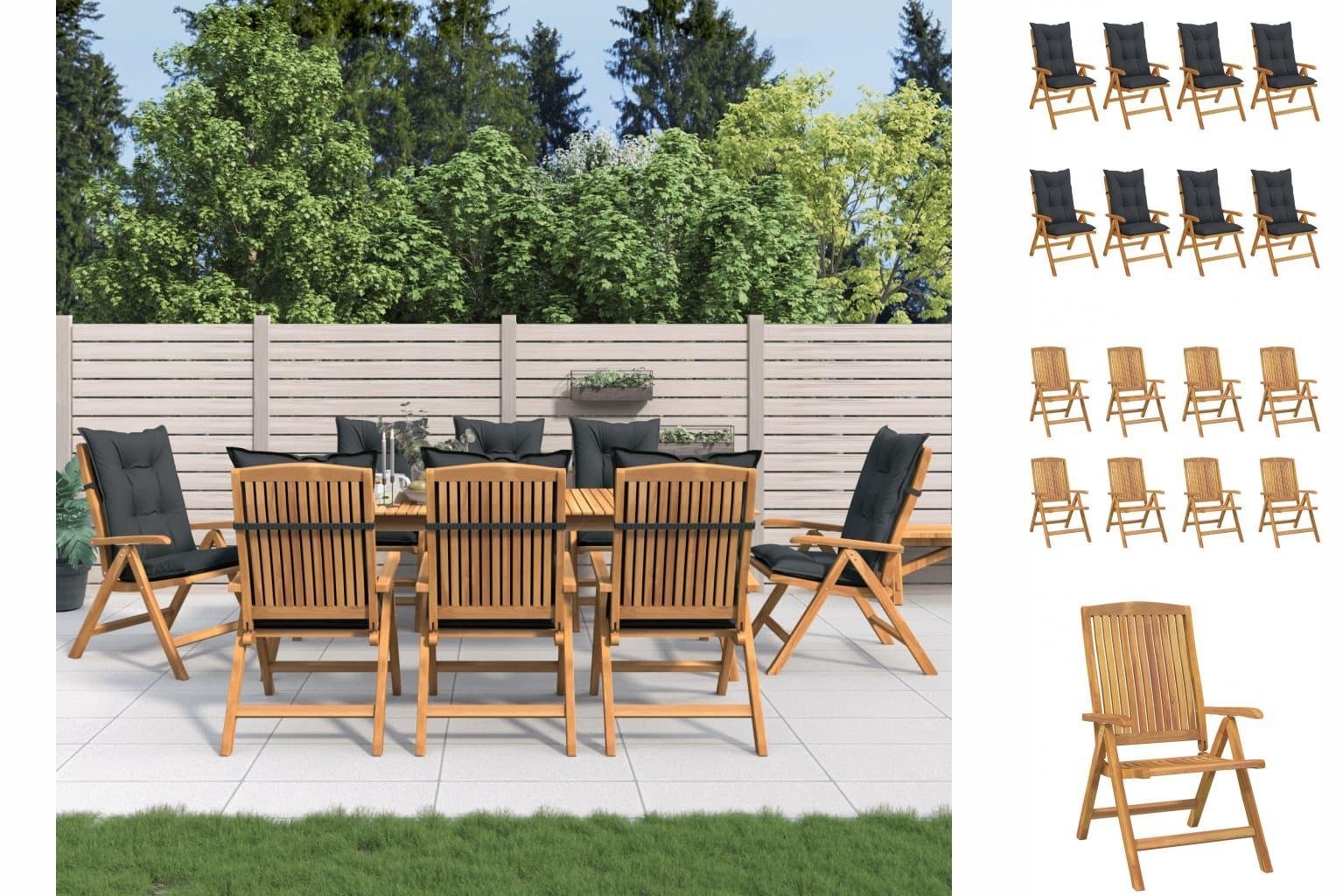 vidaXL Gartenstuhl Gartenstühle mit Auflagen 8 Stk Massivholz Teak Hochlehner Holzstuhle | Stühle