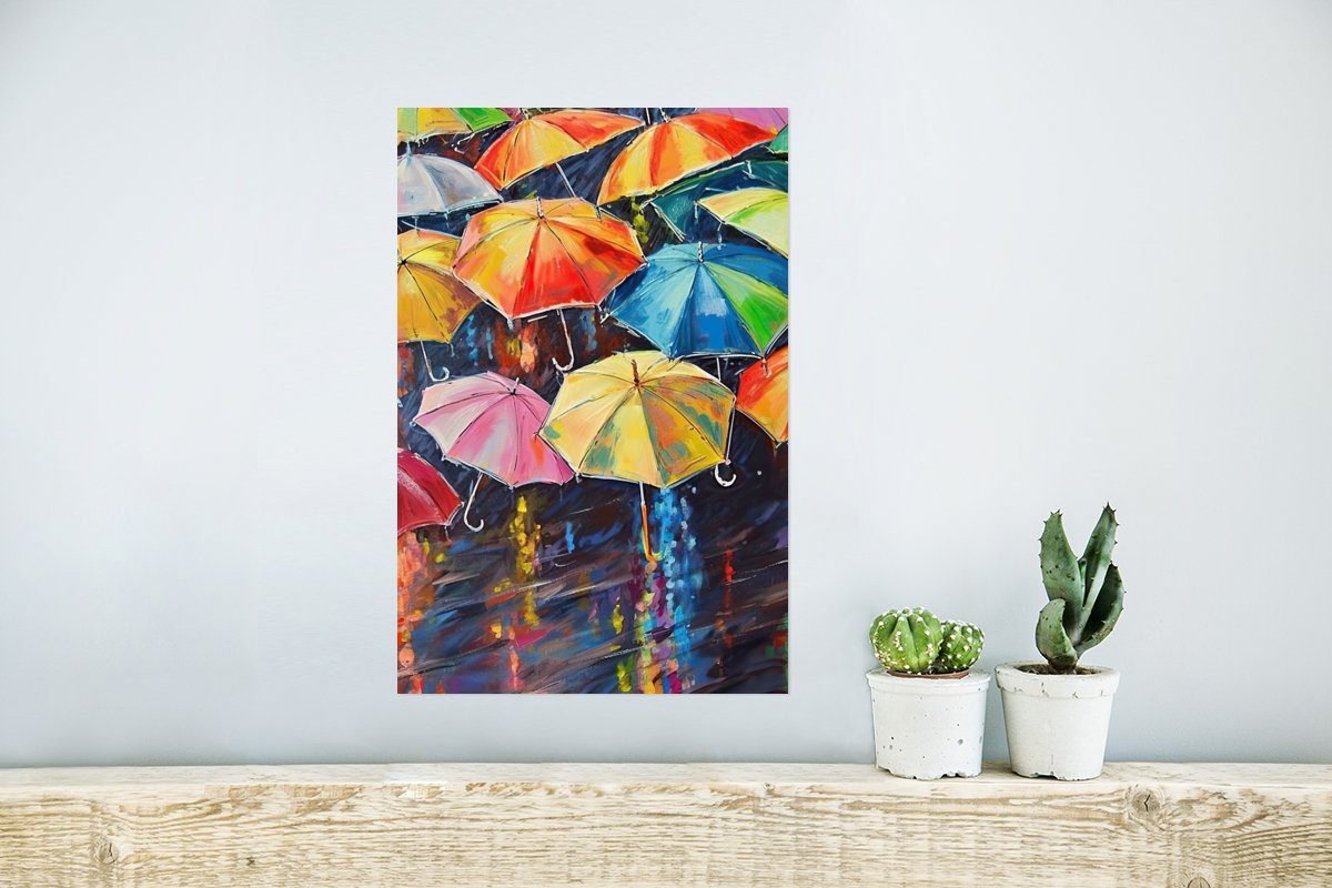 MuchoWow Poster Regenschirme - Malerei St), Poster, Rahmen für Regenbogen, - Wandbild, Wohnzimmer, (1 Ohne Wandposter - Kunst