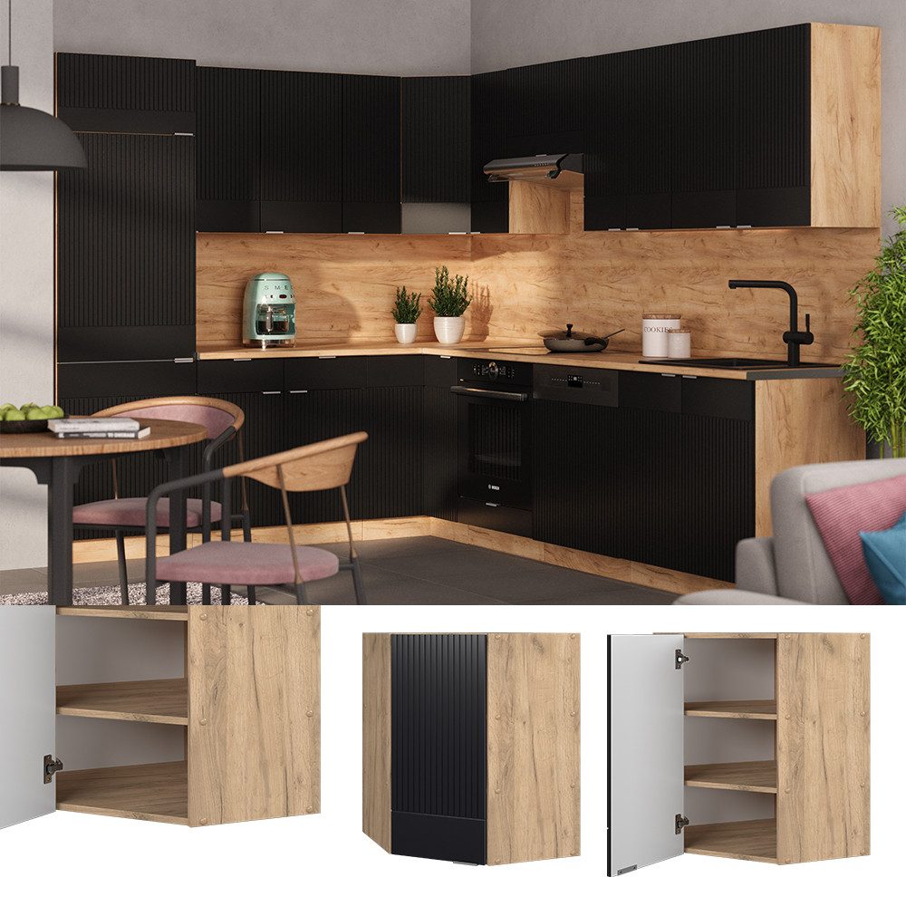 Vicco Eckhängeschrank Fame-Line, Schwarz gestreift/Goldkraft Eiche, günstig online kaufen
