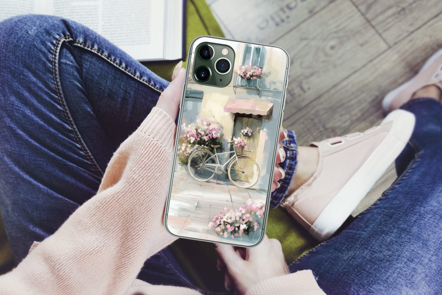 MuchoWow Handyhülle für Apple iPhone 11 Pro Fahrrad - Pastellfarben - Blumen, Smartphone-Bumper, Print, Handy Schutzhülle Dünn
