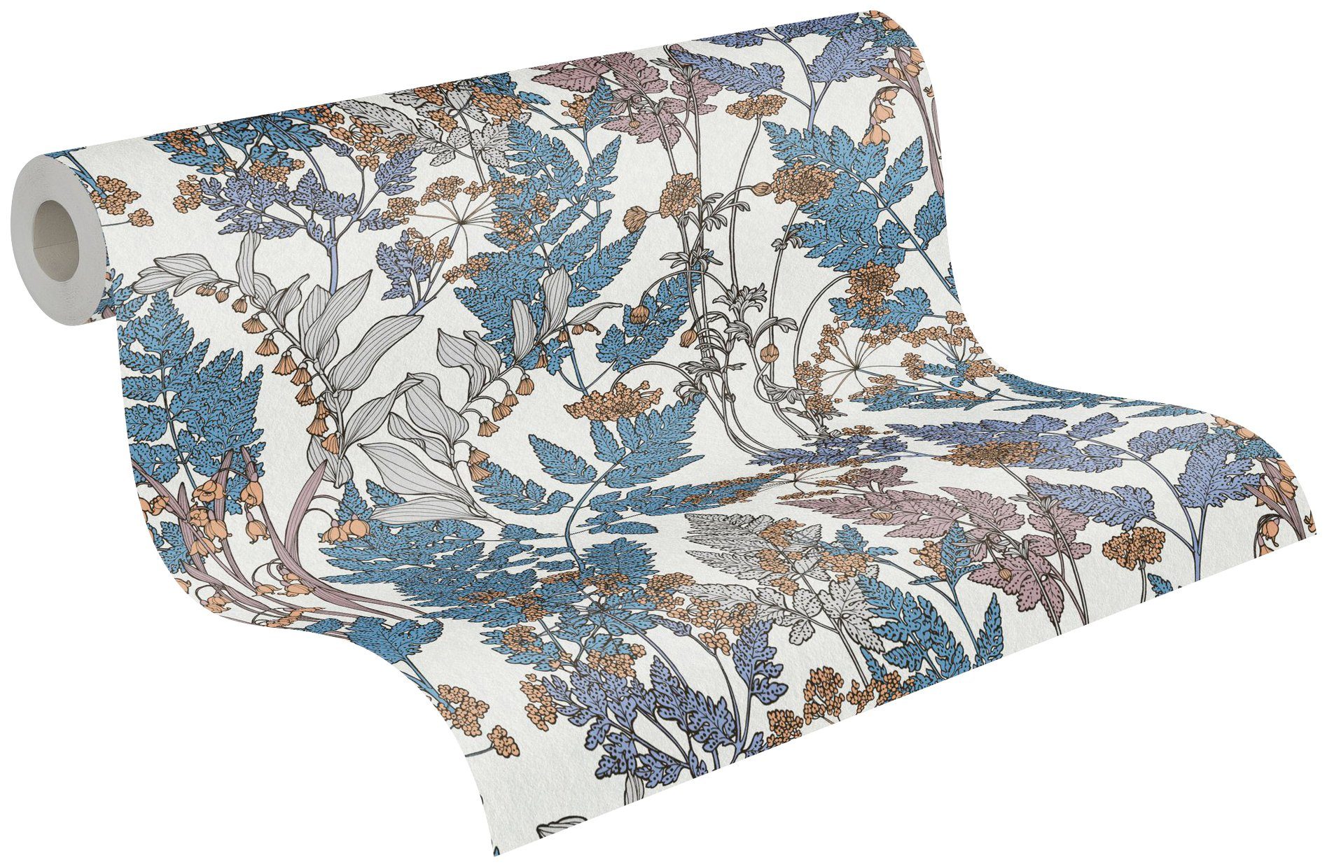 A.S. Création Tapete Architects Paper glatt, Floral floral, blau/creme/beige botanisch, Impression, Blumen Vliestapete