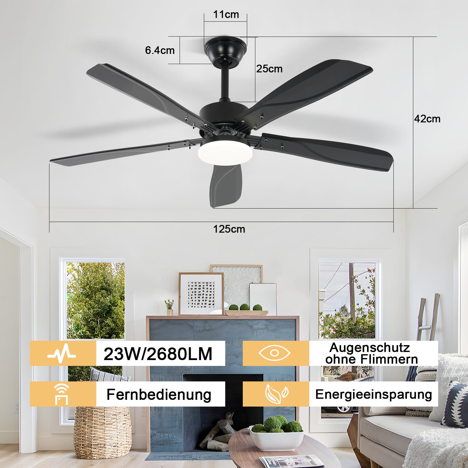 ZMH Deckenventilator Mit Beleuchtung Leise 125CM günstig online kaufen