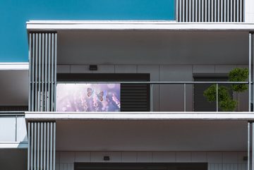 MuchoWow Balkonsichtschutz Schmetterling - Lavendel - Blumen - Lila (1-St) Balkonbanner, Sichtschutz für den Balkon, Robustes und wetterfest