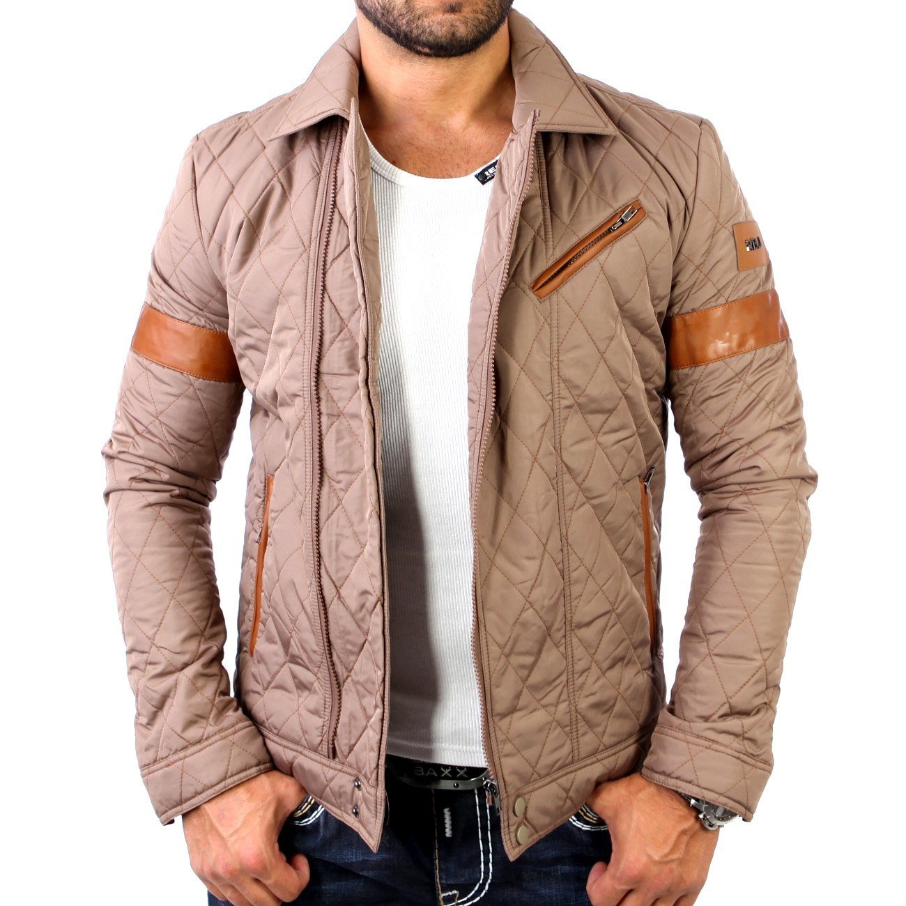 RedBridge Winterjacke Redbridge R-31471 Steppjacke Jacke mit Zipper & Patches Braun gesteppte Jacke