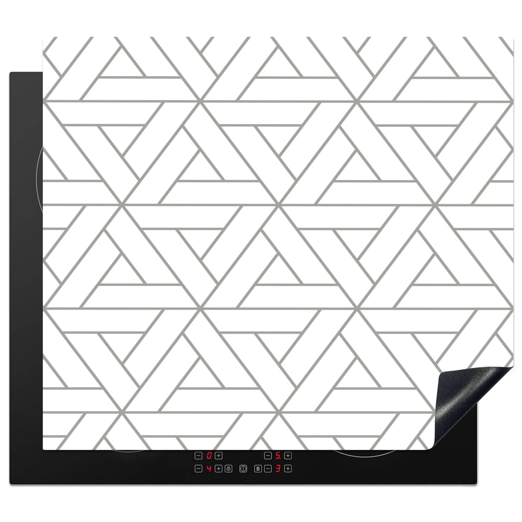 MuchoWow Herdblende-/Abdeckplatte Design - Linie - Muster - Schwarz - Weiß, Vinyl, (1 tlg), 58x51 cm, Küchen Dekoration für Induktionsherd, Induktionskochfeld