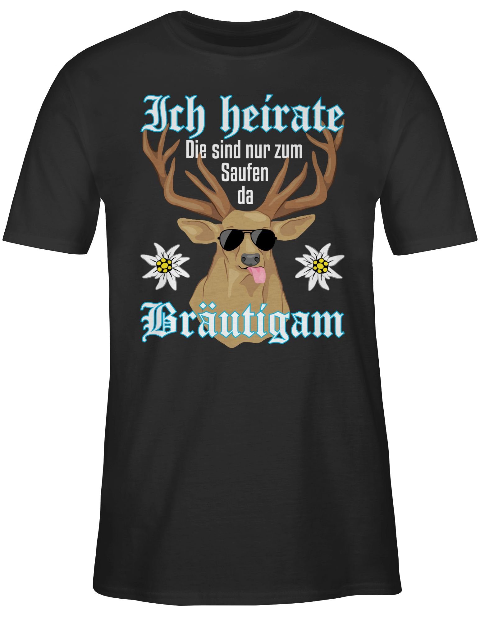 Shirtracer T-Shirt Männer weiß Hirsch 01 JGA - Bräutigam Schwarz