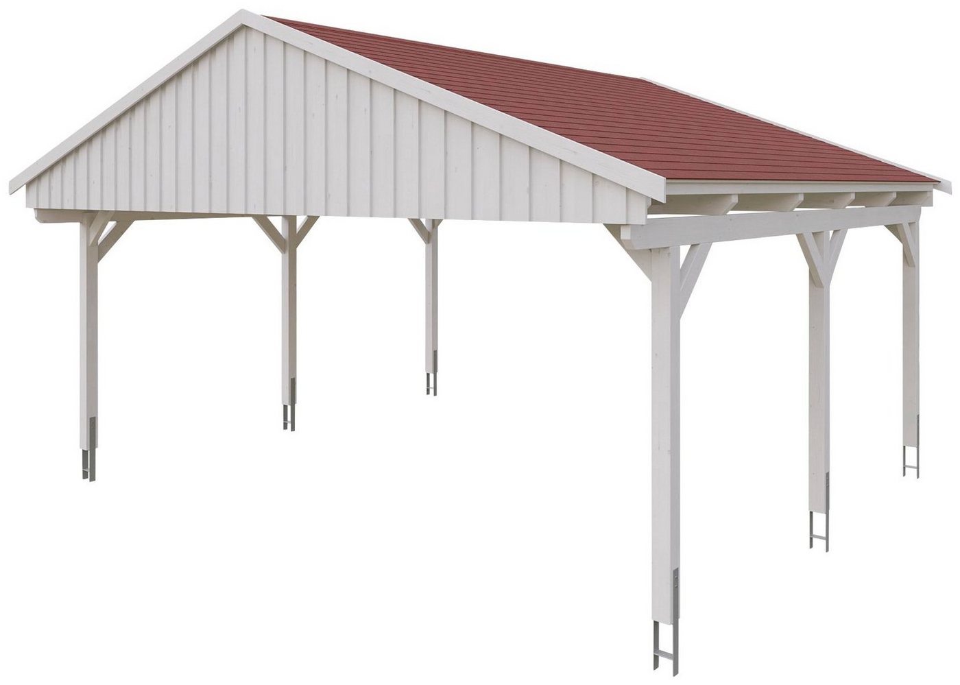 Thumbnail - Skanholz Doppelcarport Fichtelberg, BxT: 618x566 cm, 574 cm Einfahrtshöhe, mit roten Schindeln