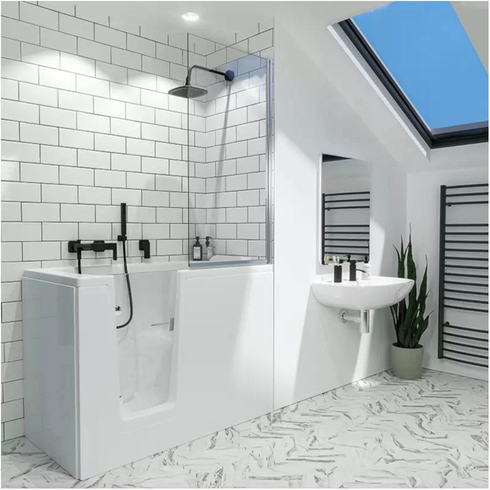 Dusche-24 Badewanne Badewanne mit Tür 121x65 cm HODEEP mit Tür inkl. Schürze und Ablauf