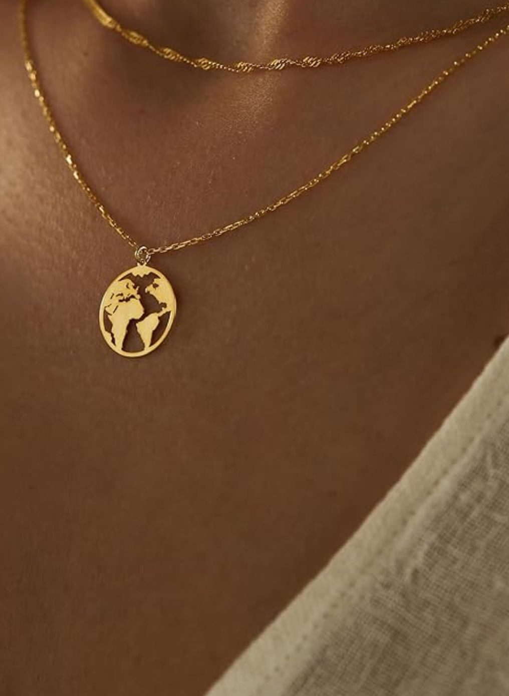 Einzelstück Charm-Kette Halskette mit Globus Anhänger