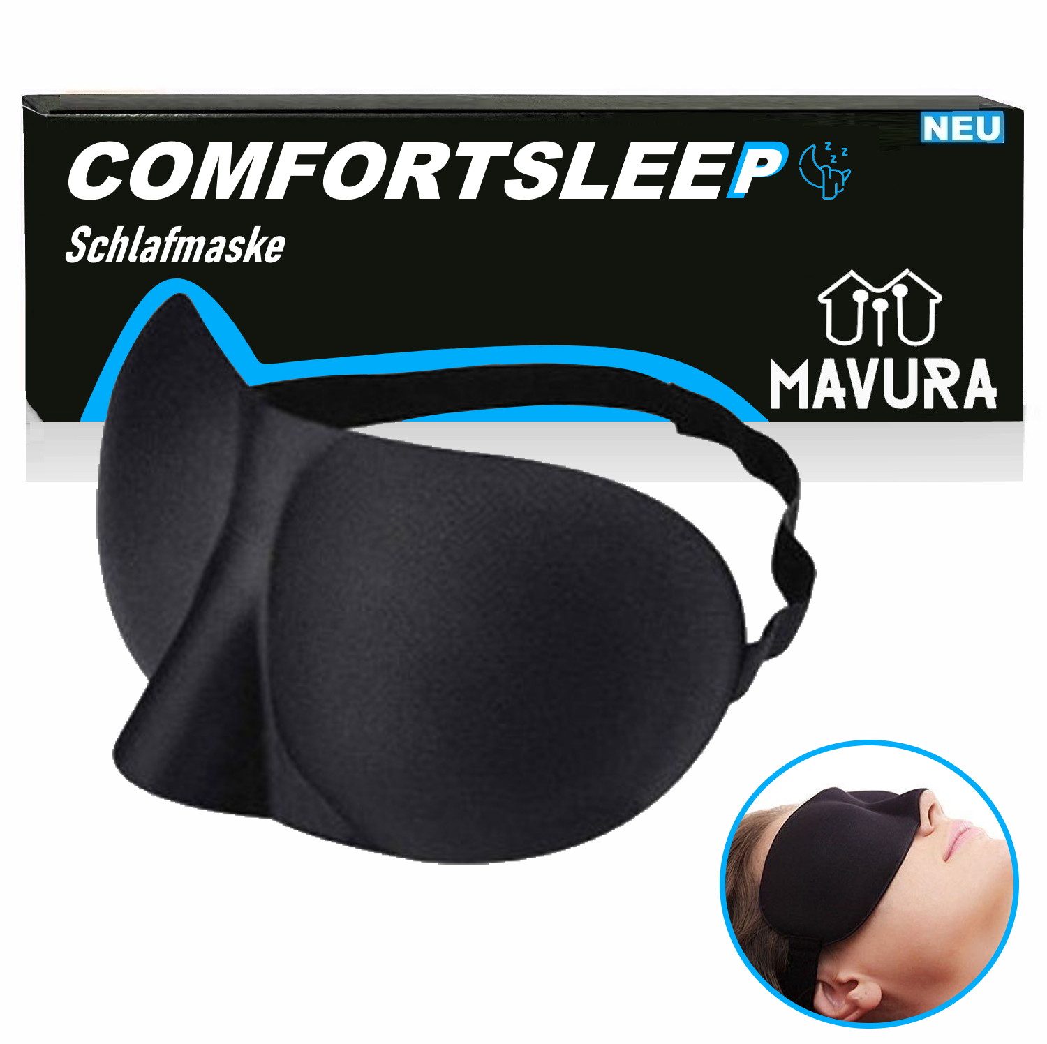 Schlafmaske COMFORTSLEEP 3D Premium Augenmaske Schlafbrille Lichtblockierende