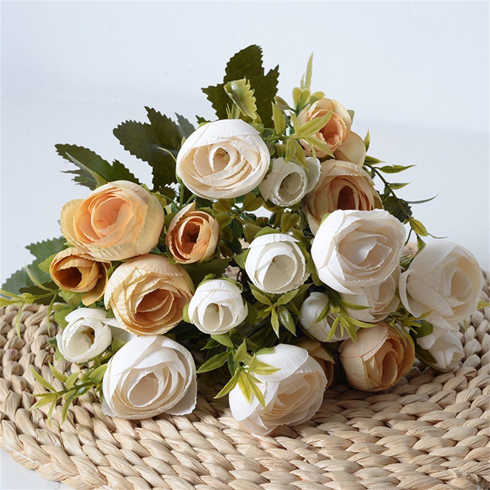 Kunstblumenstrauß Rose künstliche Blume,Rose Home Geschenk Dekoration gefälschte Blume, Rouemi, 5Sträuße weiß