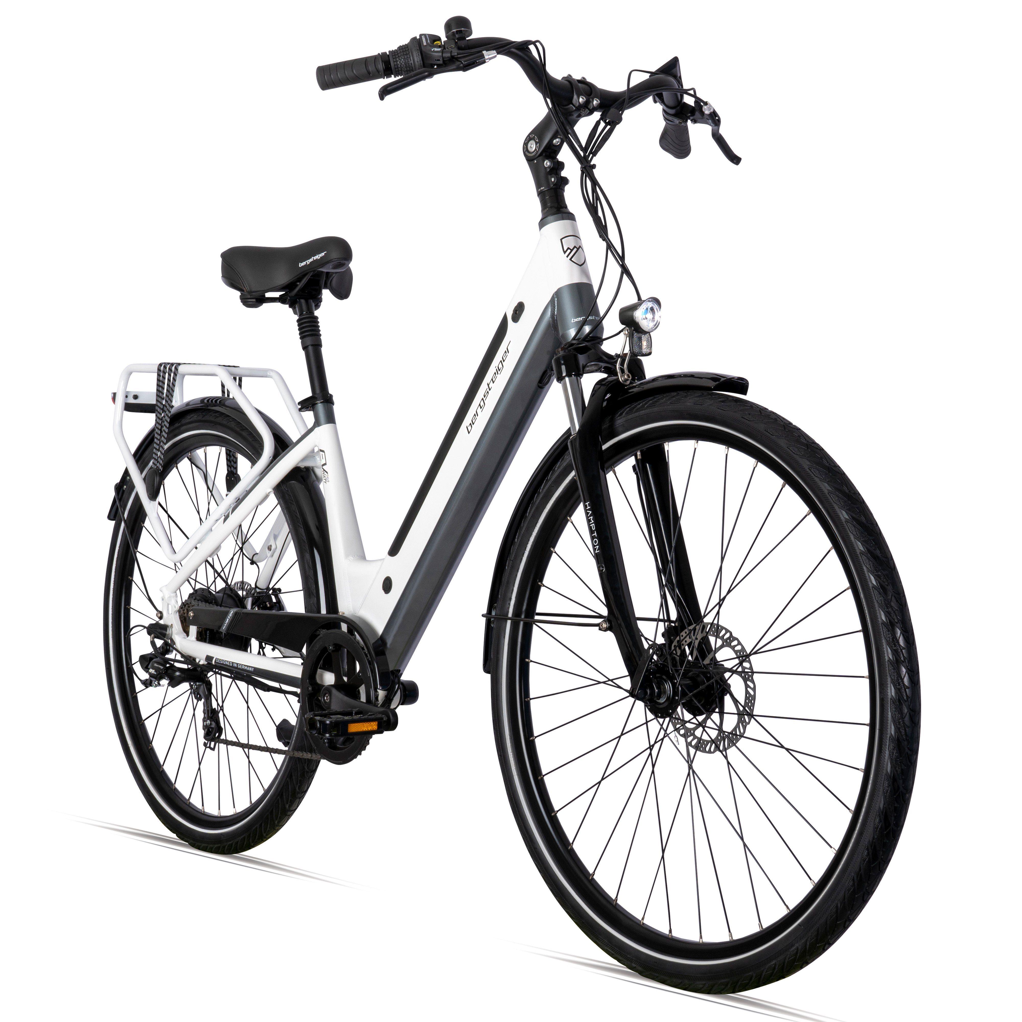 bergsteiger E-Bike City 28 Hampton 250 Heckmotor Zoll mit Weiß Motor, E-Bike Watt