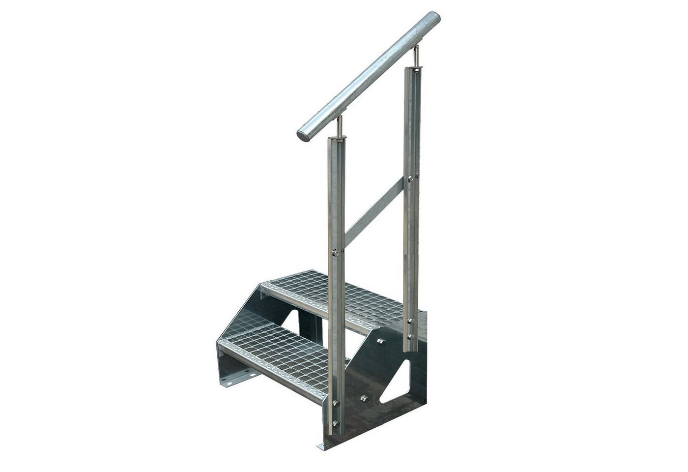 Kaminbau Mierzwa Außentreppe Premium Treppe Verzinkt mit oder ohne Geländer, für Geschosshöhen bis 38.00 cm, (Höhe 38 cm, Geländerausführung und Treppenbreite wählbar), Gartentreppe Stahltreppe Wetterfest Rostfrei Feuer-Verzinkt Rutschfest