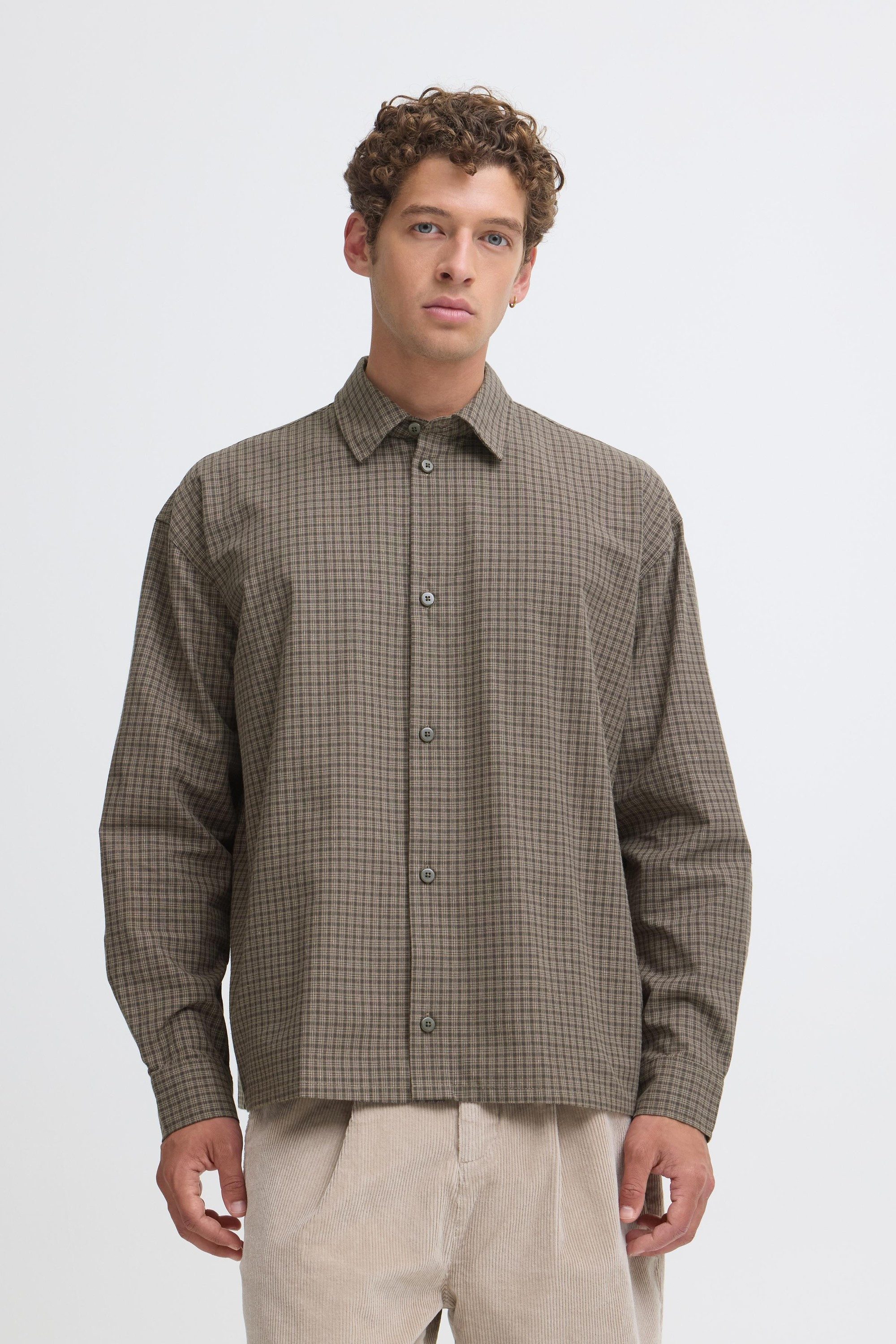 Casual Friday Langarmhemd CFBror Leicht gecropptes Hemd mit Karo-Muster