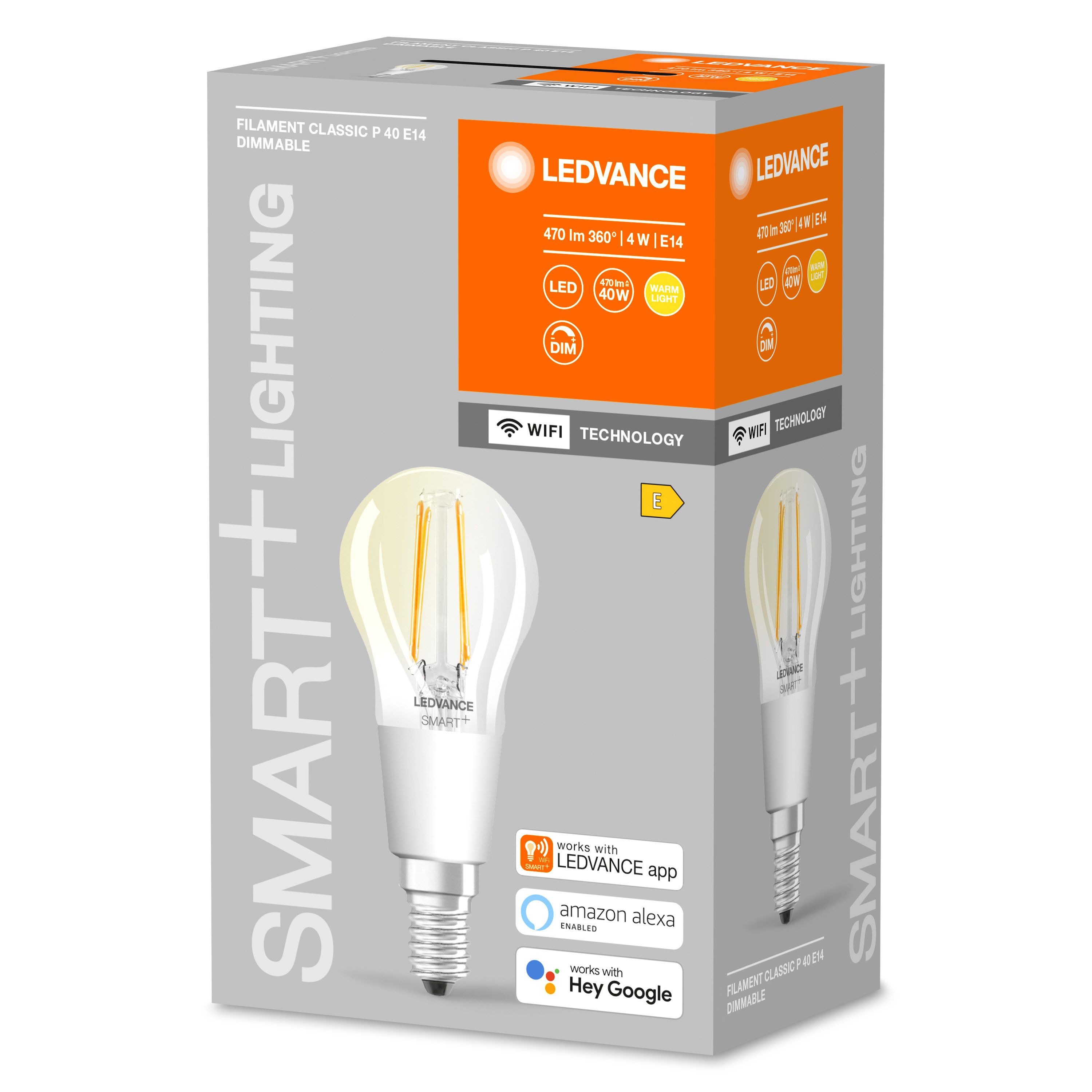 Ledvance LED-Leuchtmittel SMART+ Filament Mini Bulb Dimmable 40 4 W/2700 K E14, E14, 1 St., Warm weiß, Drahtlose Steuerung über App