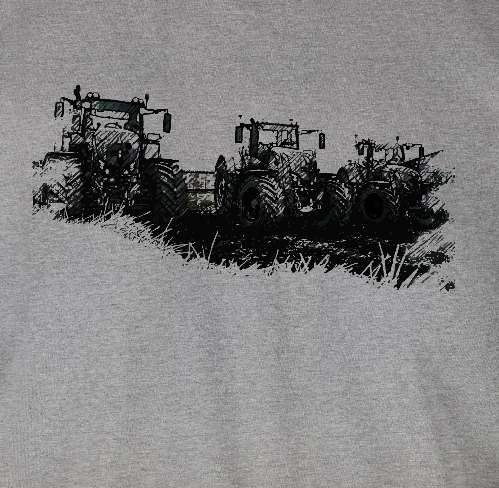Shirtracer T-Shirt Grau Traktor 3 Traktoren Wiese meliert