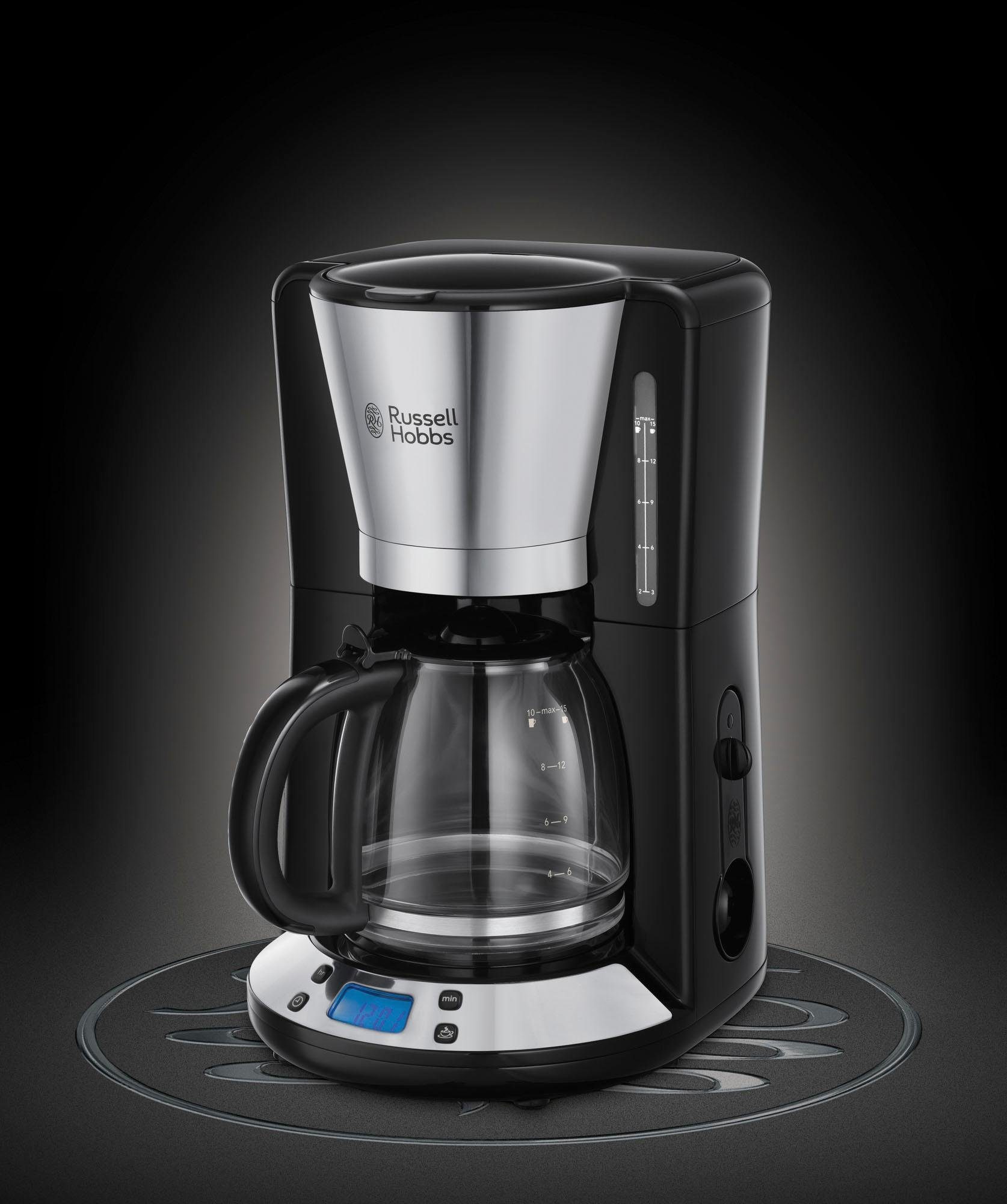 RUSSELL HOBBS Filterkaffeemaschine Kaffeekanne, Warmhalteplatte 1x4, Brühtemperatur, Digitale 1,25l Glas-Kaffeemaschine, autom. mit 98°C Abschaltung 24030-56, Victory