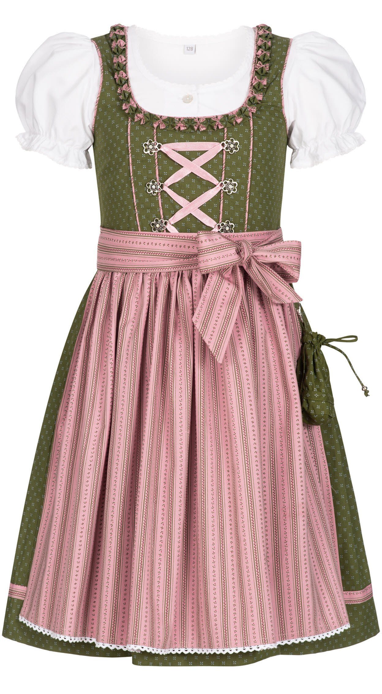 Nübler Dirndl Kinderdirndl 3-teilig Nabilia in Grün von Nübler 3 teiliges Set aus Dirndl, Bluse und Schürze, Kinder Tracht im Original bayerischen Stil