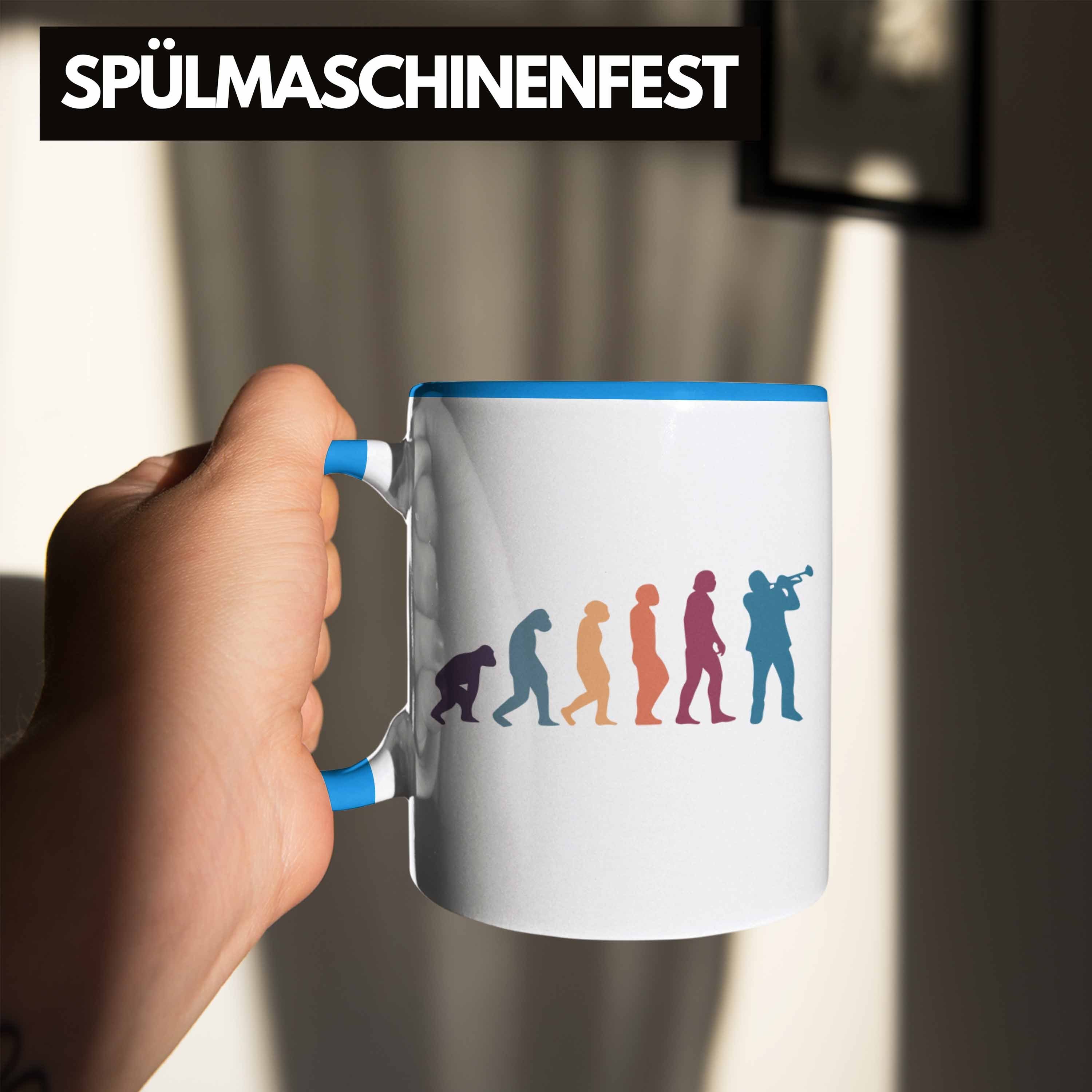 Kaffeebecher Posaune Tasse Evolution Posaunist Trendation Blau Geschenk Tasse Geschenkidee