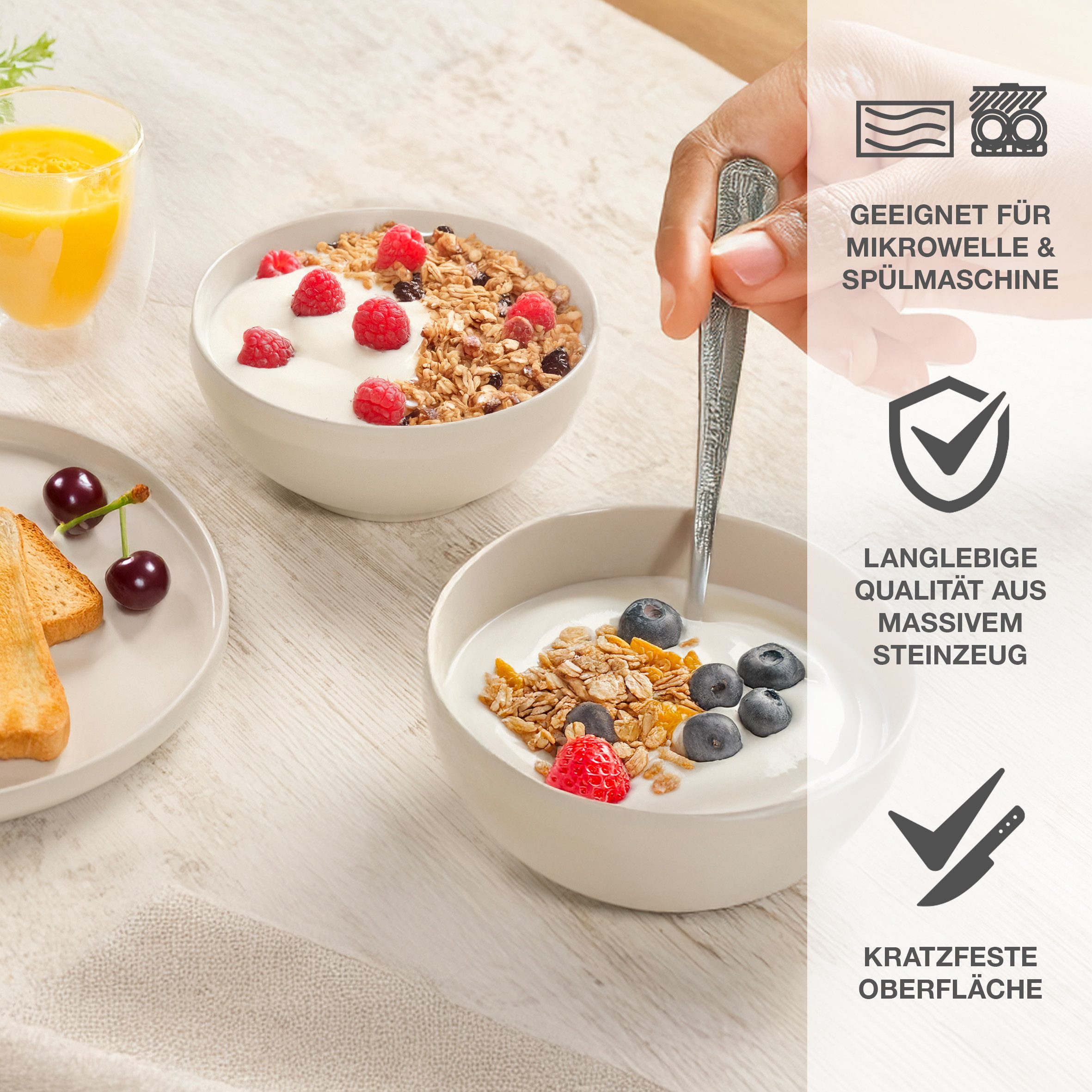 Moritz & Moritz Müslischüssel CAVO Müslibowl Sand, Steinzeug, (Set, 6-tlg), Spülmaschinengeeignet