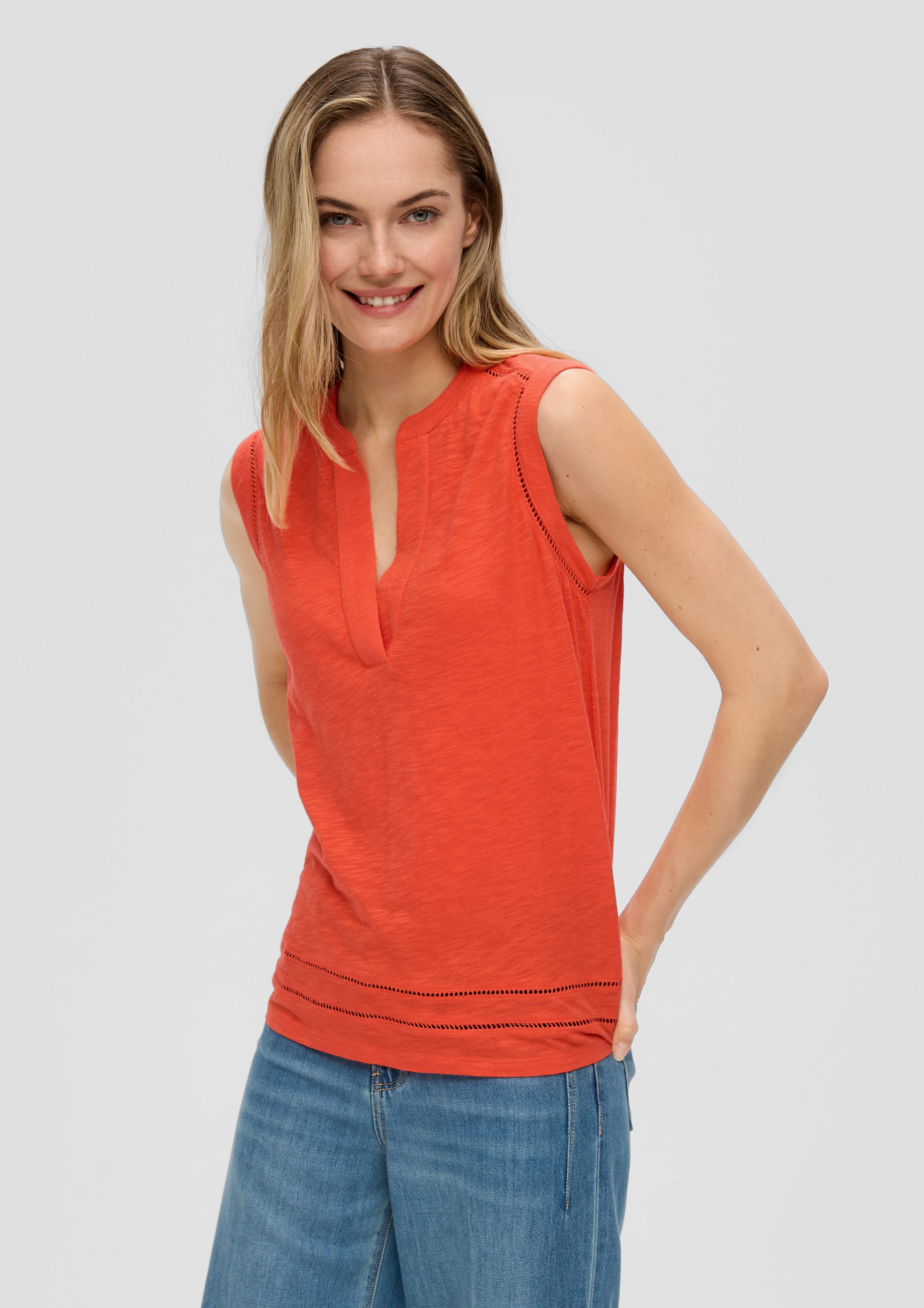 T-Shirt Relaxed-Fit-Shirt mit Lochstickerei