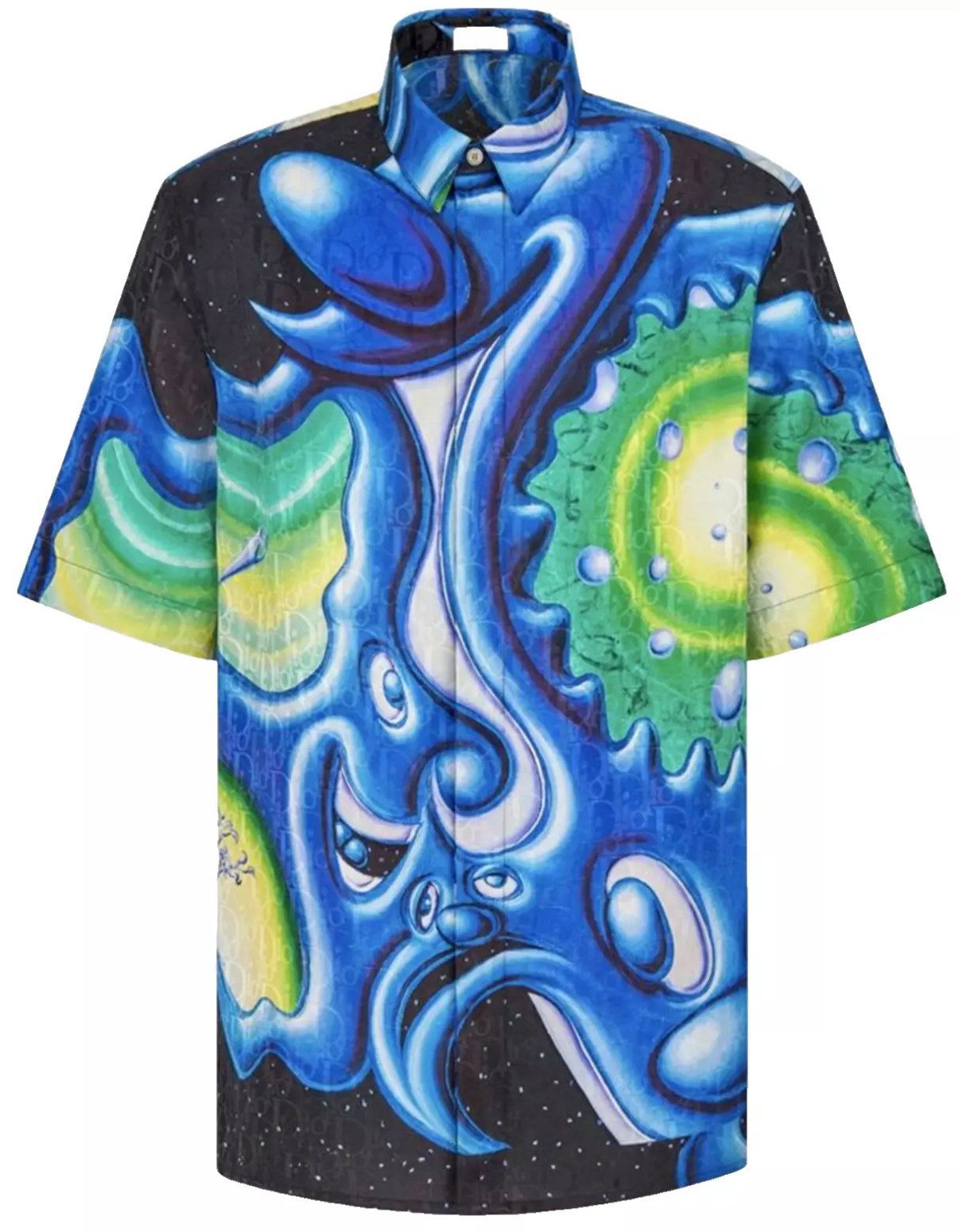 Dior Kurzarmhemd Homme Kenny Scharf Seiden Hemd mit Oblique-Muster Perlmuttknöpfe mit Dior-Signatur