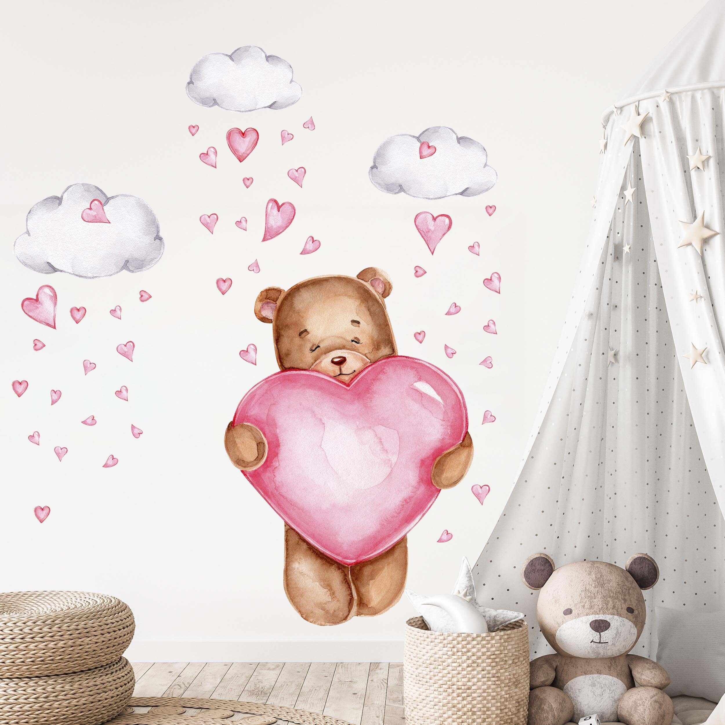 WANDKIND Wandtattoo Bär mit Herz V335 Kinderzimmer, handgezeichnet, wieder ablösbar