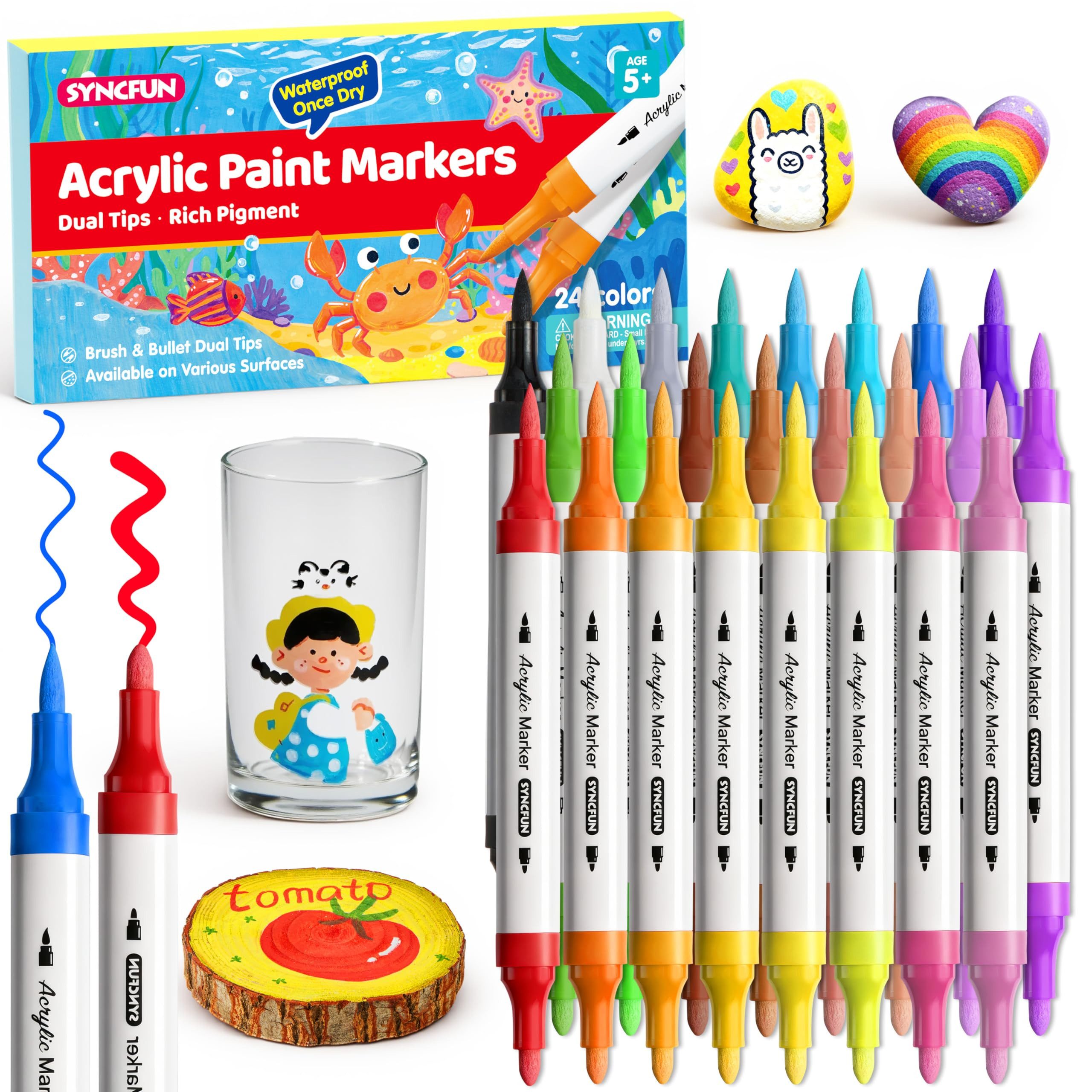 SYNCFUN Marker SYNCFUN Acrylstifte für Steine, 24 Farben doppelten Enden, (24-tlg)