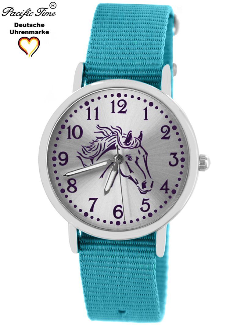 Pacific Time - Wechselarmband, Pferd hellblau Quarzuhr Kinder und violett Design Gratis Mix Versand Armbanduhr Match