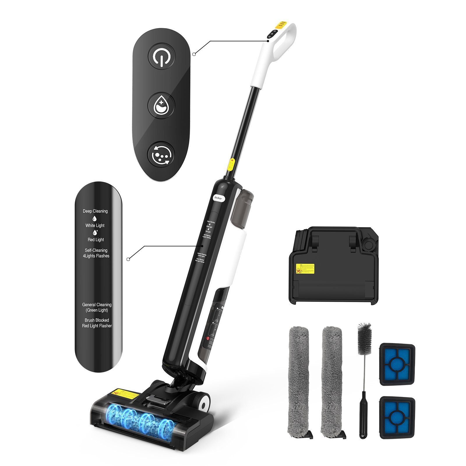 Redkey Nass-Trocken-Akkusauger W12 SE, 180,00 W, Nass-Trocken-Sauger Staubsauger,Wischmopp, Nass-und Trockensauger Selbstreinigung LED,Leistungsstark leicht leise