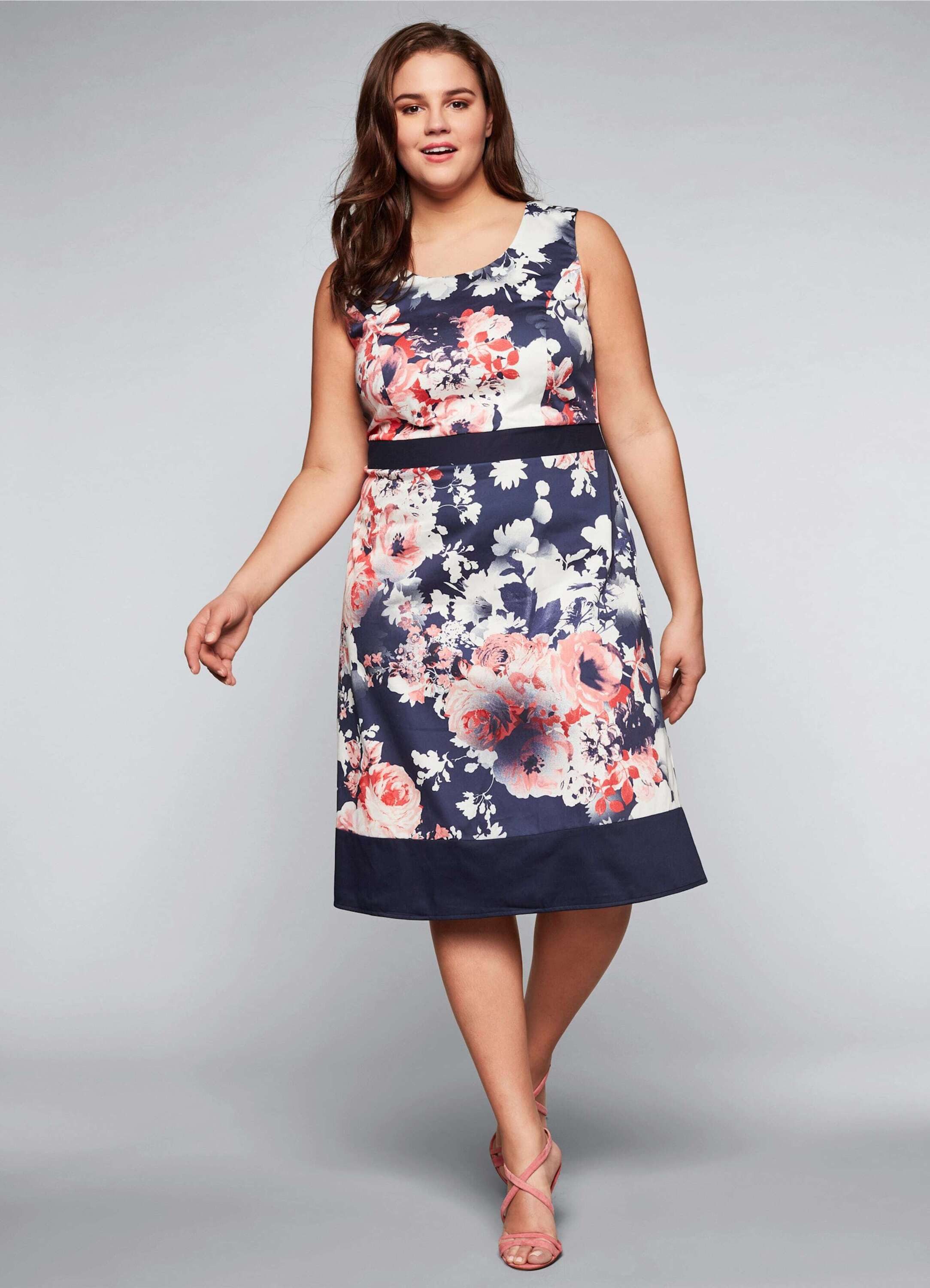 Sheego Etuikleid Cocktailkleid Ärmellos mit Blumendruck