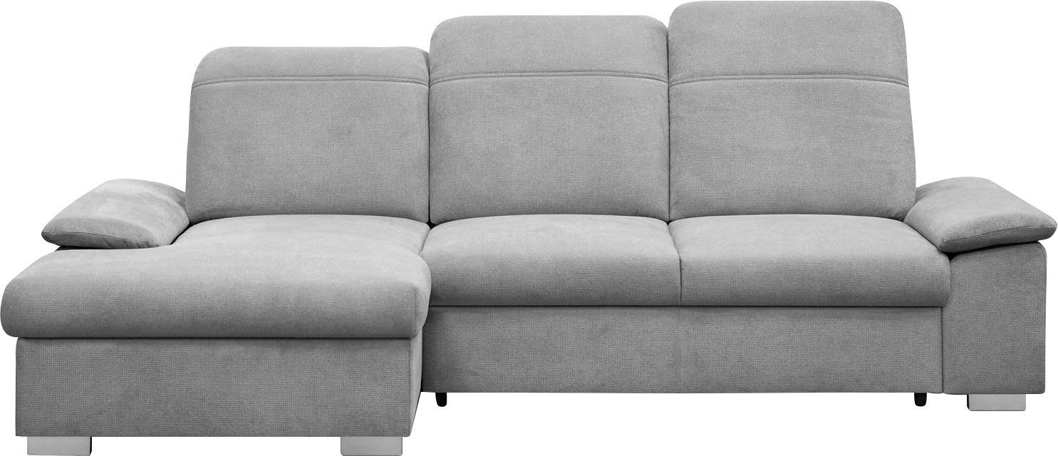 CALIZZA INTERIORS Ecksofa Moli Sitztiefenverstellung 2, Schlaffunktion, Bettkasten, silber Kopfteilverstellung