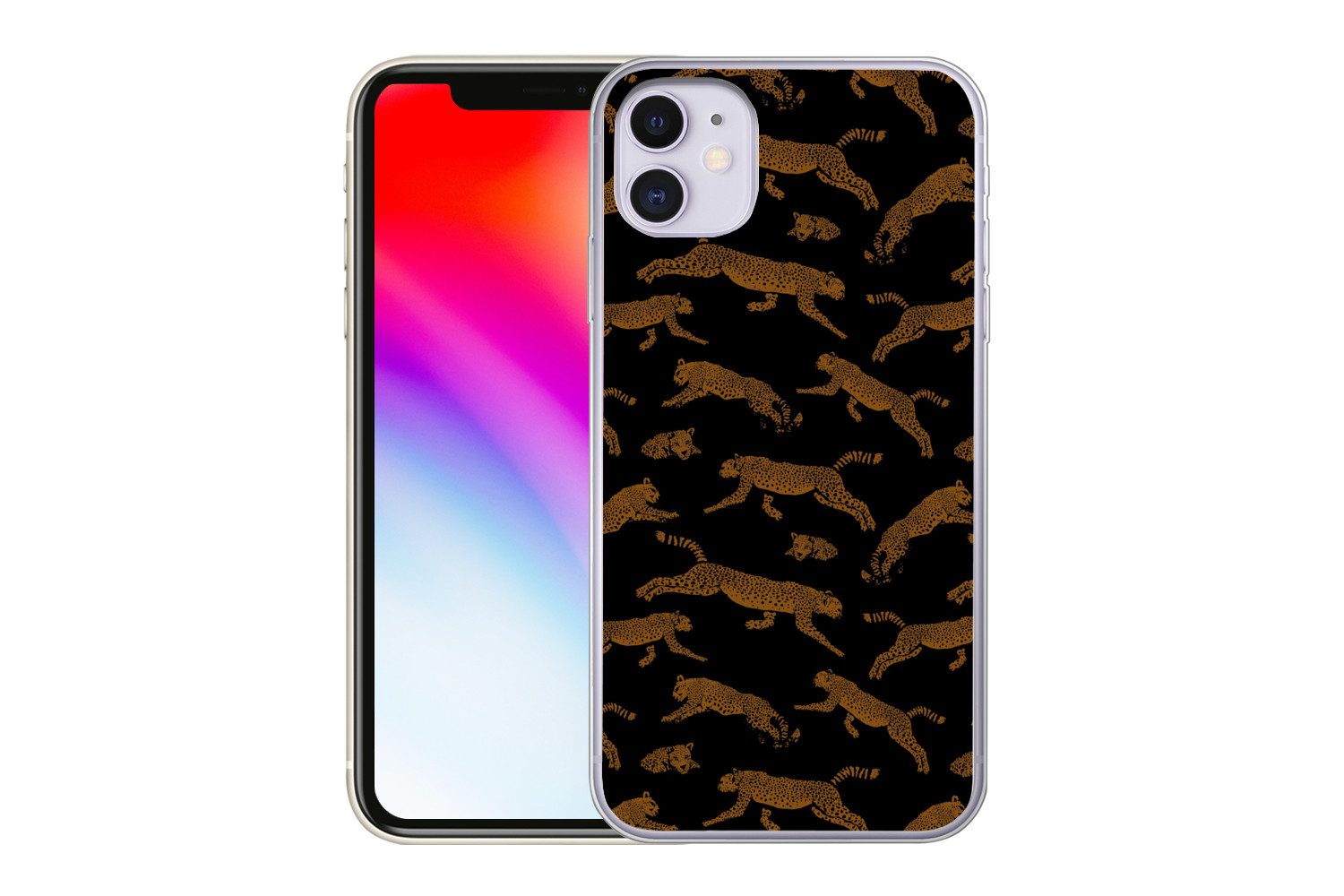 MuchoWow Handyhülle für Apple iPhone 11 Panther - Muster - Tiere - Schwarz - Braun, Smartphone-Bumper, Print, Handy Schutzhülle Dünn
