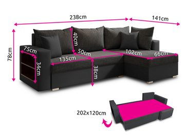 Sofnet Ecksofa Lord, mit Schlaffunktion und Bettkasten, L-Form Couch, Schlafsofa mit Regal