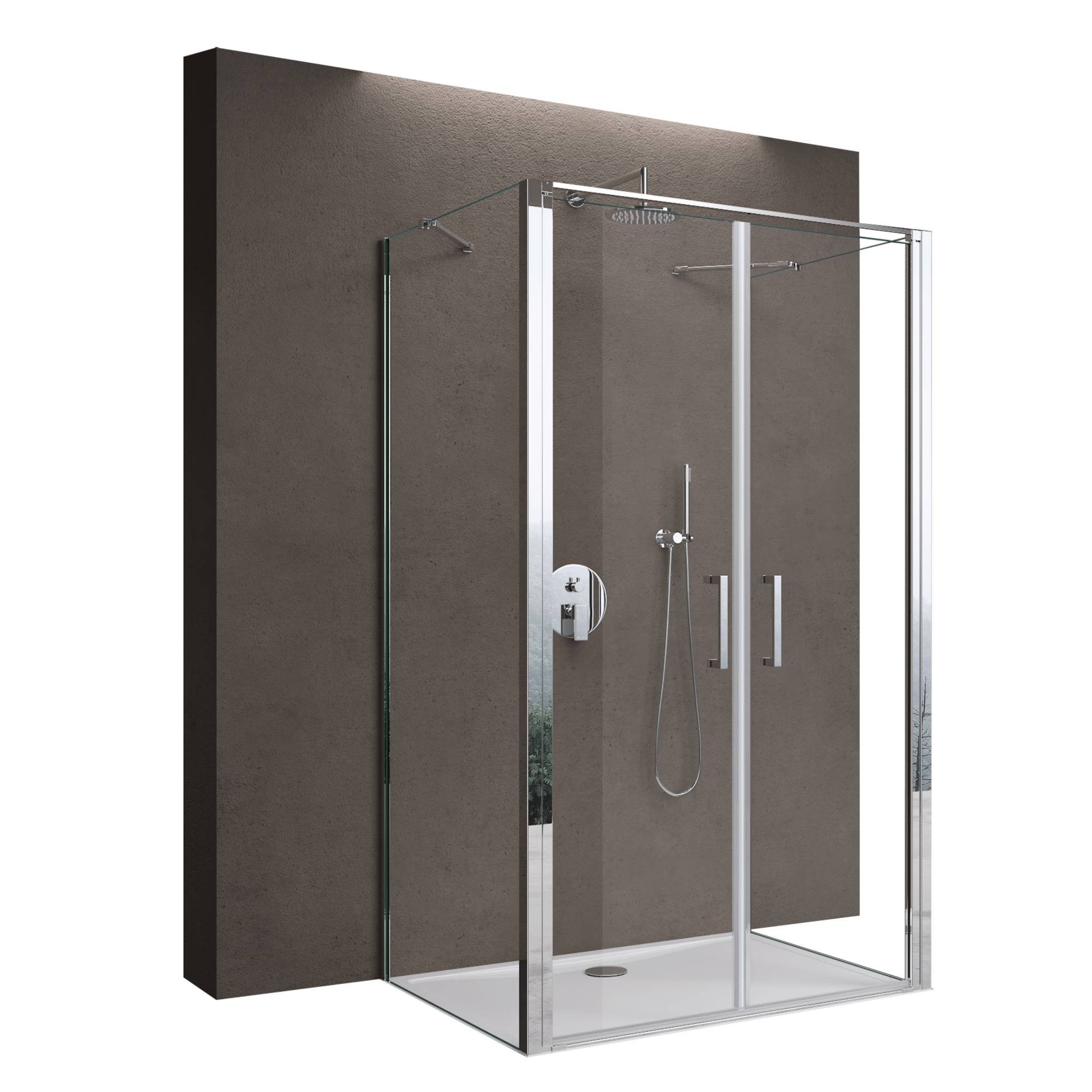 doporro Grossraumdusche Duschkabine Duschabtrennung U-Form ESG-Glas Klarglas H: 195cm Rav66UK, BxT: 90x90 cm, Einscheibensicherheitsglas, 2 Montagemöglichkeiten: Rechts- oder Linkseinstieg