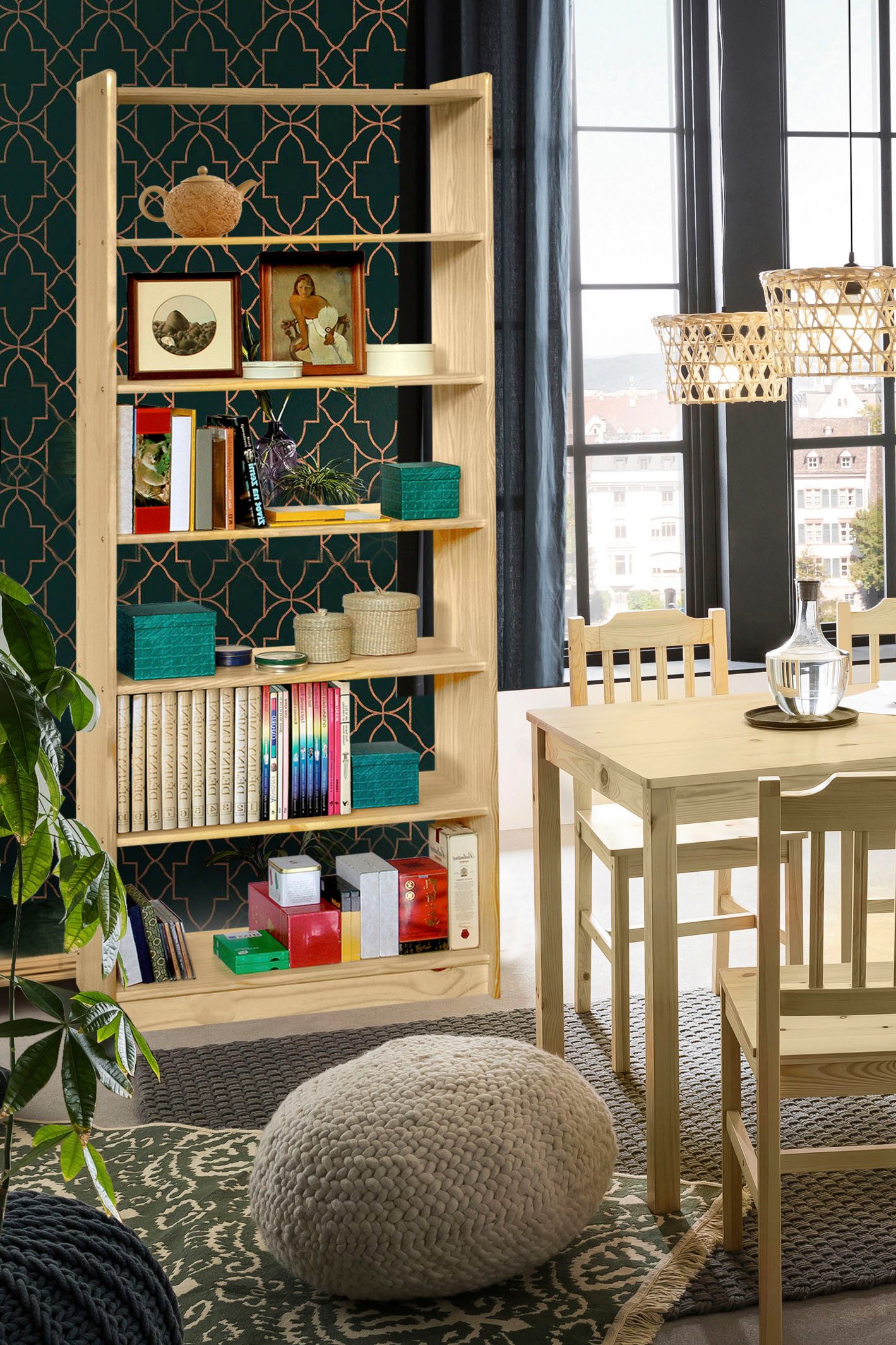 MÖBILIA Bücherregal, 1-tlg., gefertigt aus massivem Kiefernholz