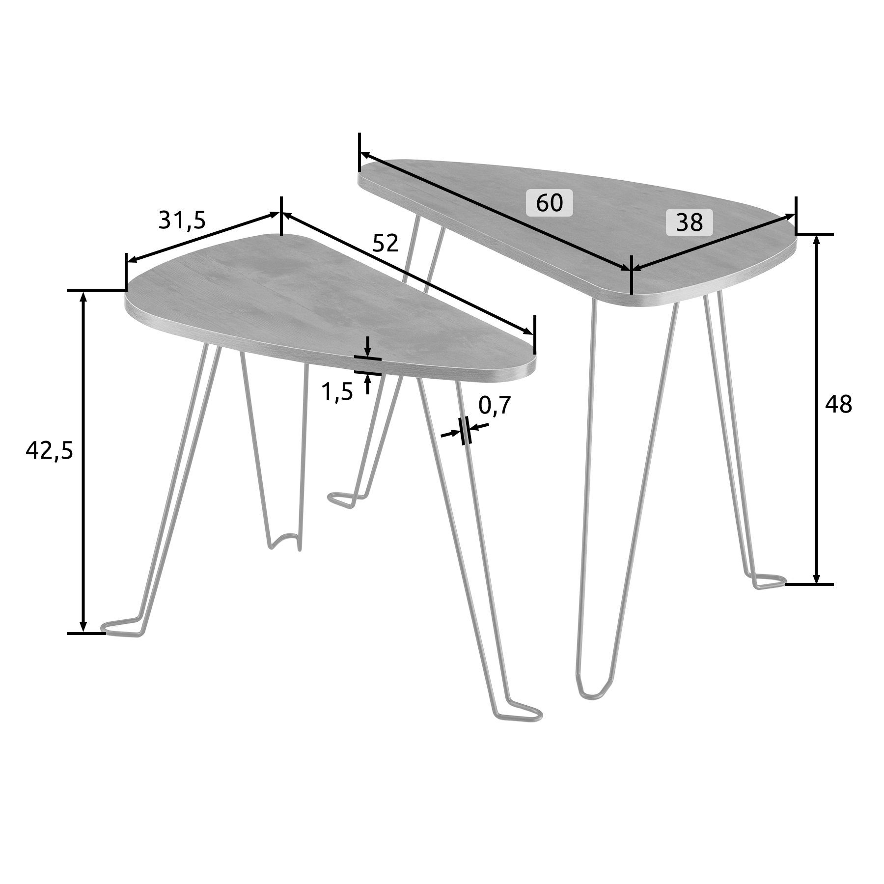 tlg) tectake Sonoma (1-St., Beistelltisch hell, Richmond Eiche Industrial Holz 1