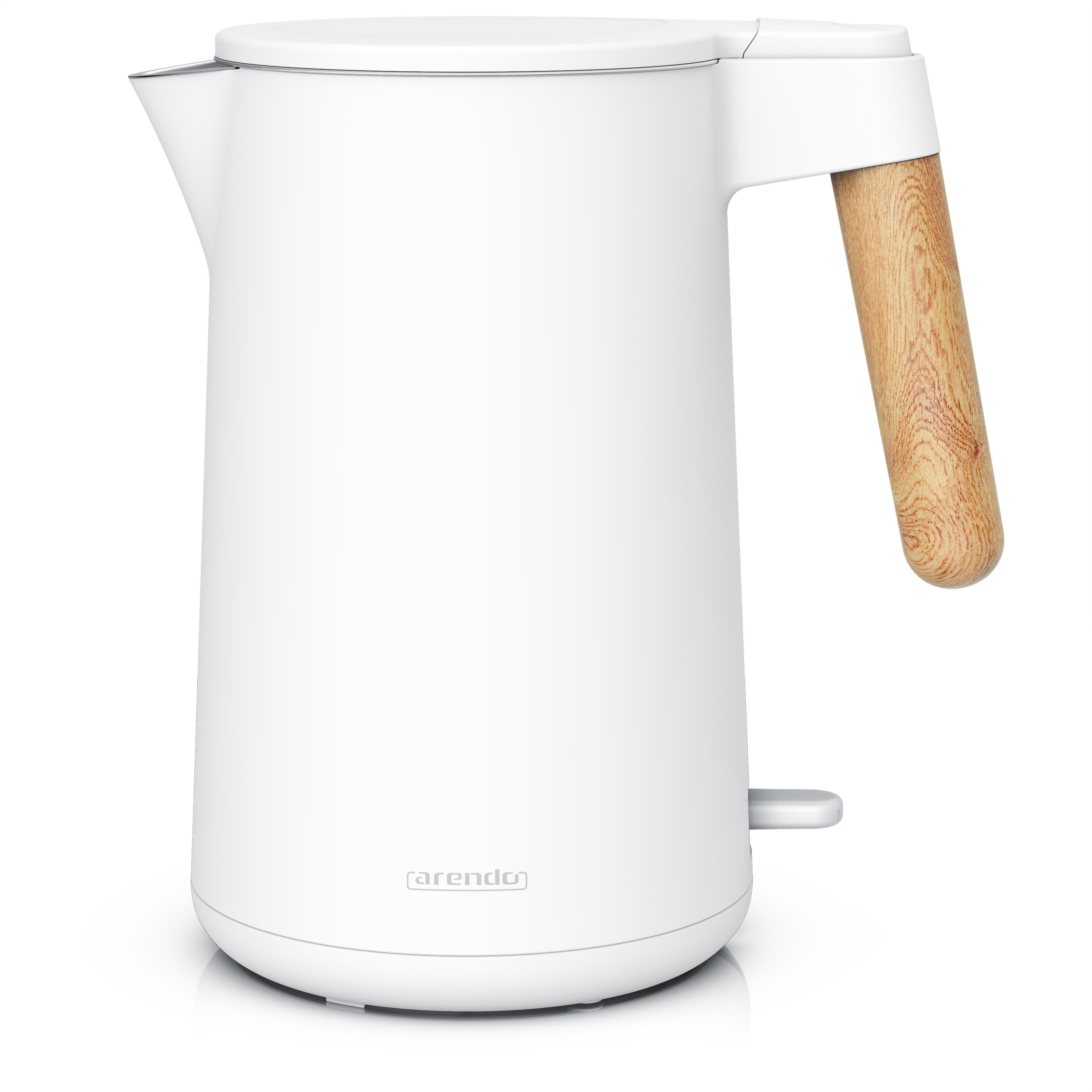 Arendo Wasserkocher Edelstahl, mit Griff in Holzoptik, Doppelwand, Cool-Touch, 360° Basis, 1,5 l, 2200 W, Trockengehschutz & Überhitzungsschutz, BPA-frei, GS Geprüft