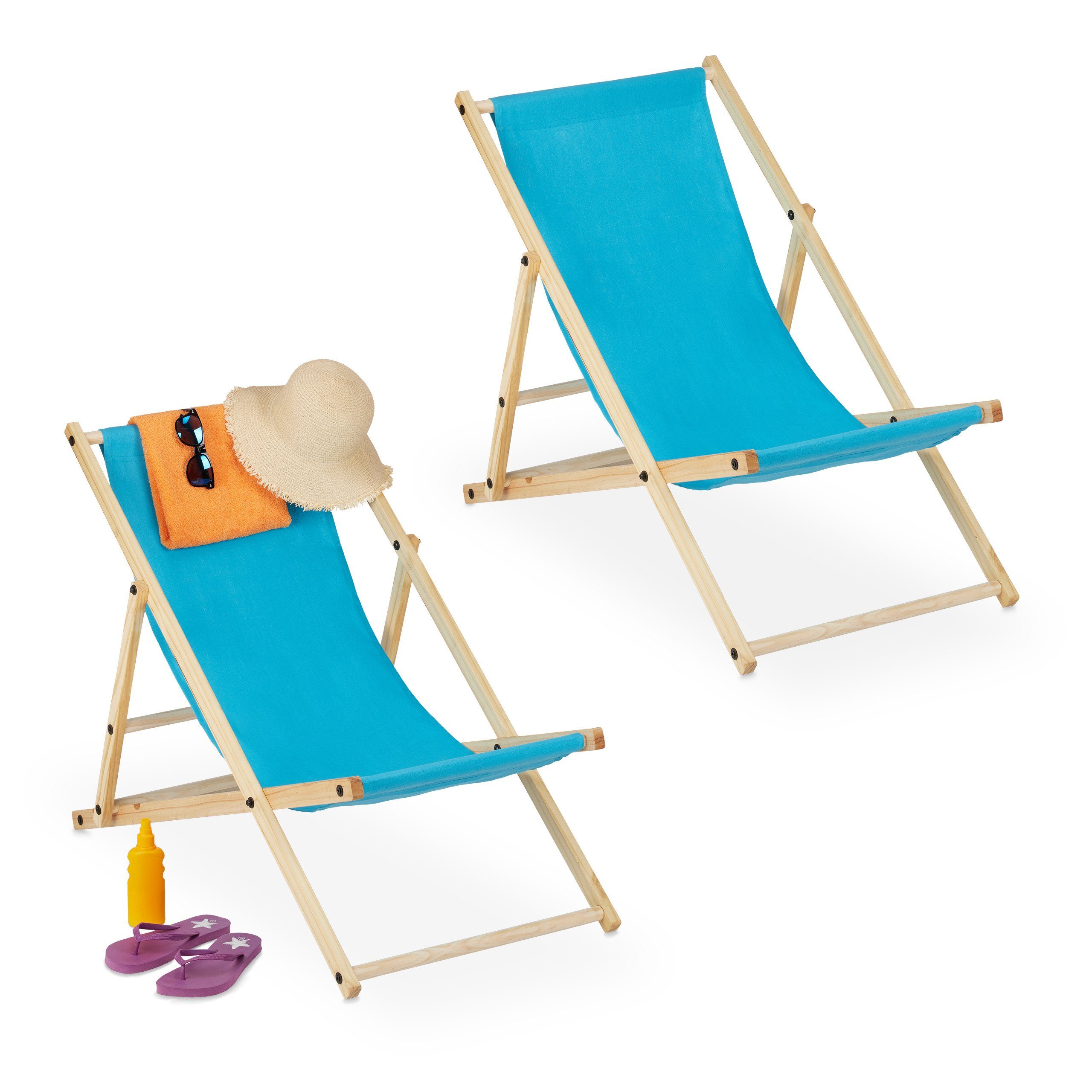 relaxdays Gartenliege Liegestuhl Holz 2er Set, Hellblau günstig online kaufen